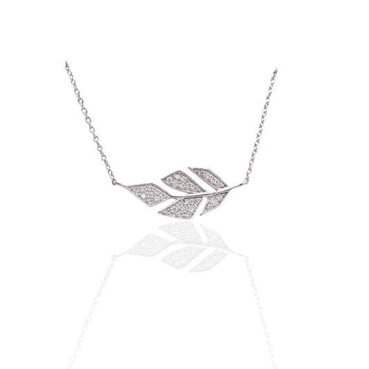 Diamond Feather Necklace 14K White Gold Adjustable Chain 16.75in, 17.75in, and 18.75in 0.13cttw