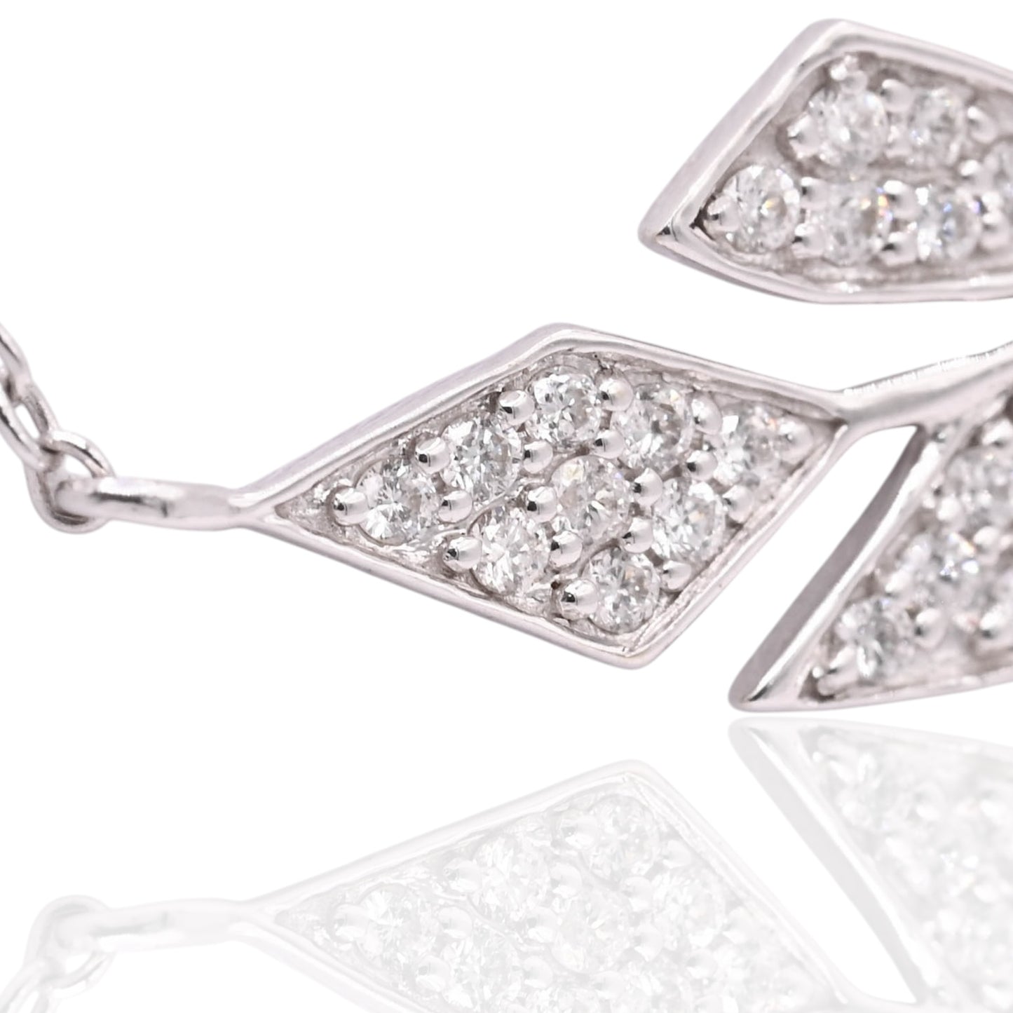 Diamond Feather Necklace 14K White Gold Adjustable Chain 16.75in, 17.75in, and 18.75in 0.13cttw