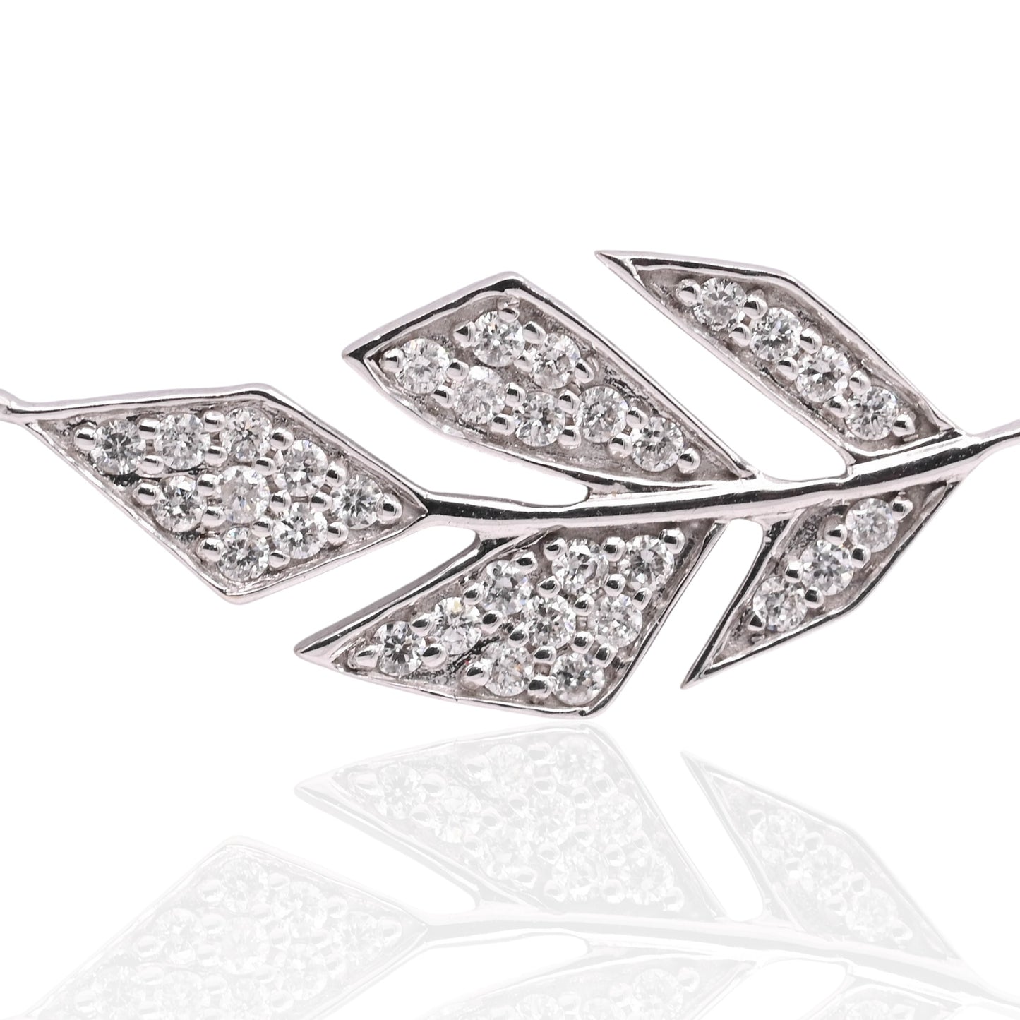 Diamond Feather Necklace 14K White Gold Adjustable Chain 16.75in, 17.75in, and 18.75in 0.13cttw