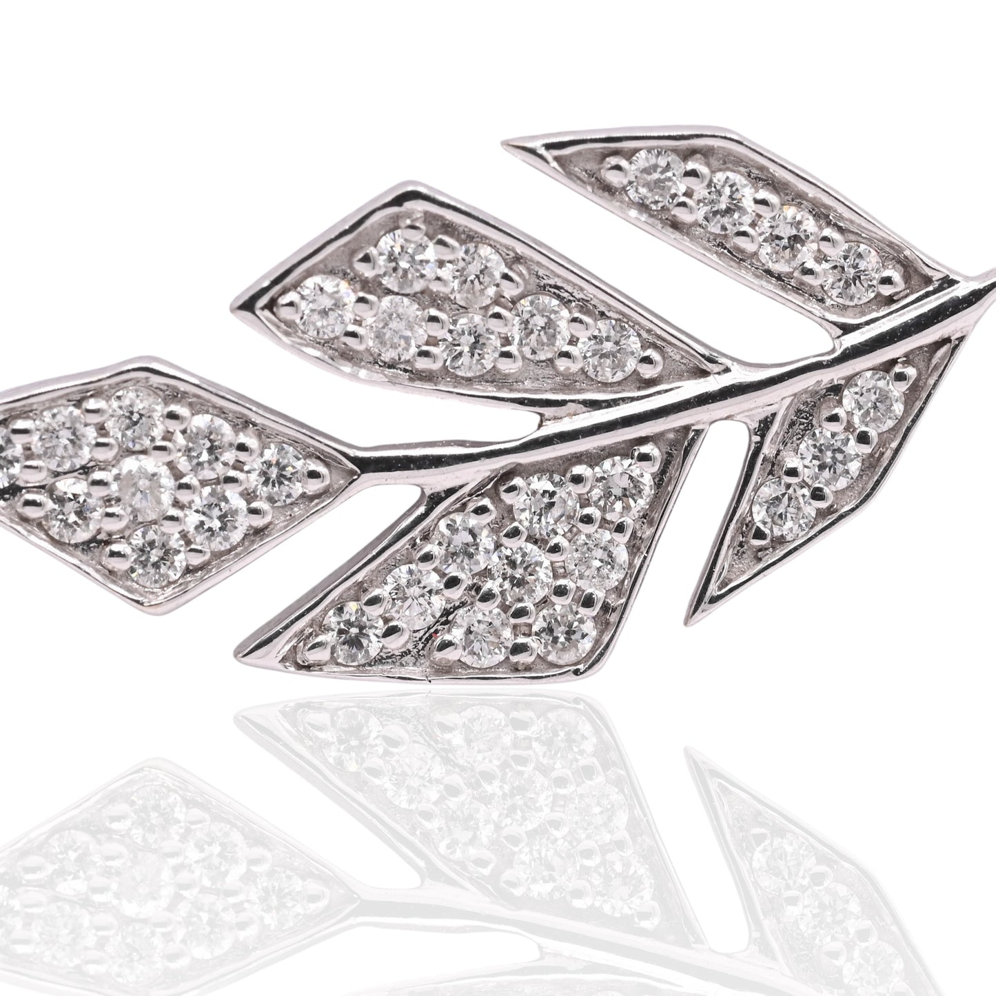Diamond Feather Necklace 14K White Gold Adjustable Chain 16.75in, 17.75in, and 18.75in 0.13cttw
