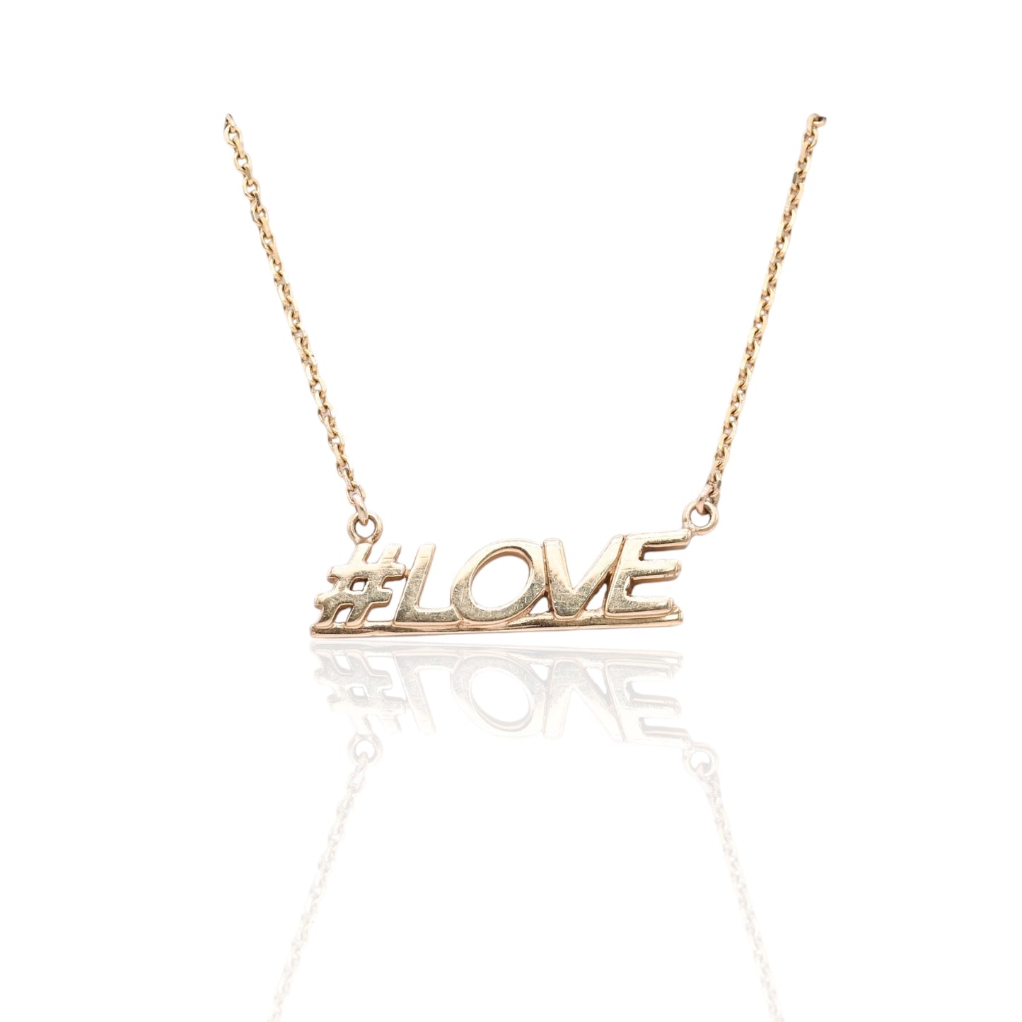 #LOVE Necklace 14K Yellow Gold on Diamond Cut Chain 19in (Larrea Original)