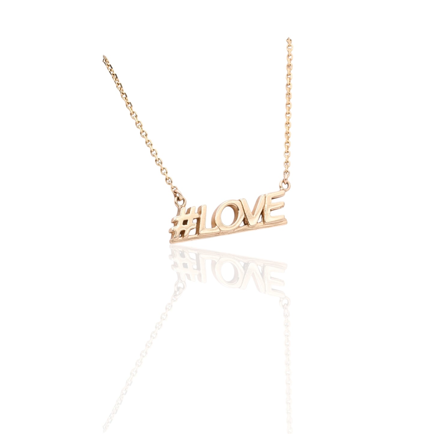 #LOVE Necklace 14K Yellow Gold on Diamond Cut Chain 19in (Larrea Original)
