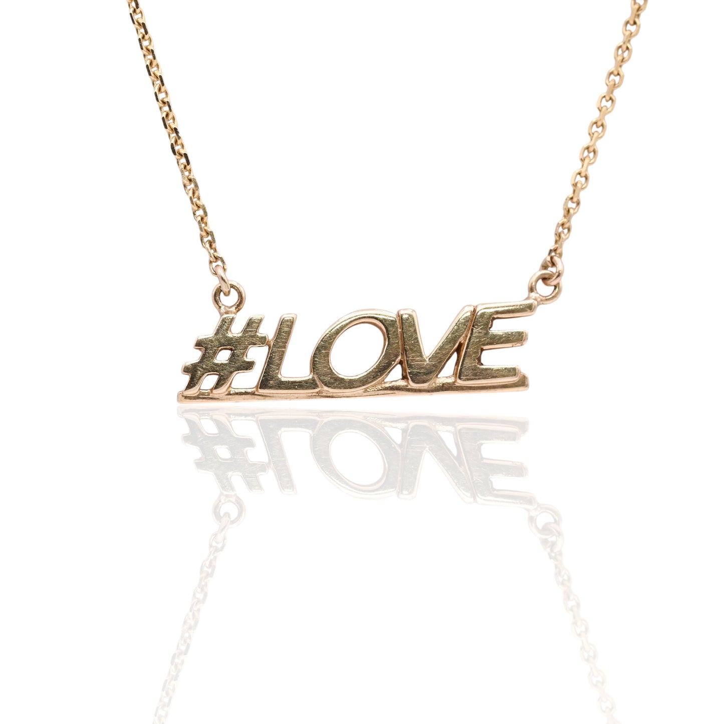 #LOVE Necklace 14K Yellow Gold on Diamond Cut Chain 19in (Larrea Original)