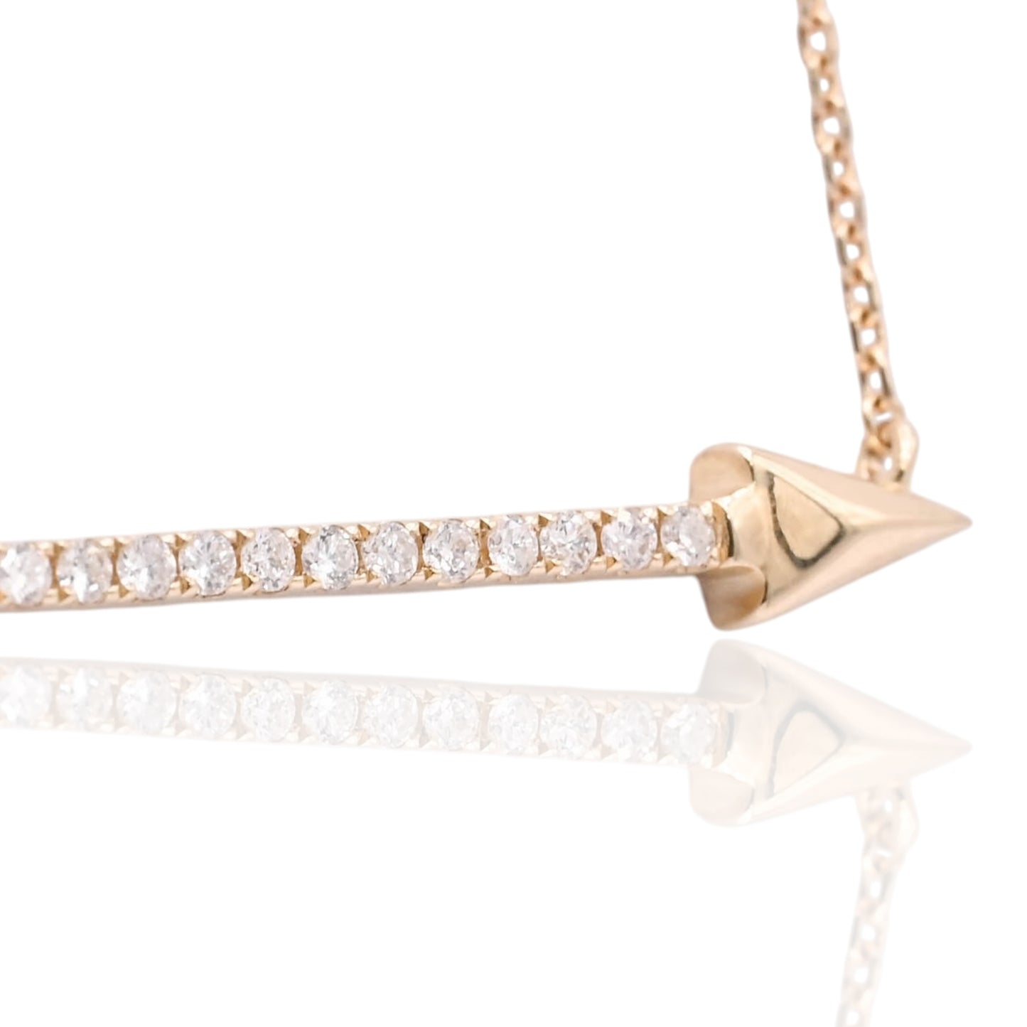 Diamond Arrow Necklace 14K Yellow Gold Adjustable Chain 16in, 17in, and 18in 0.11cttw