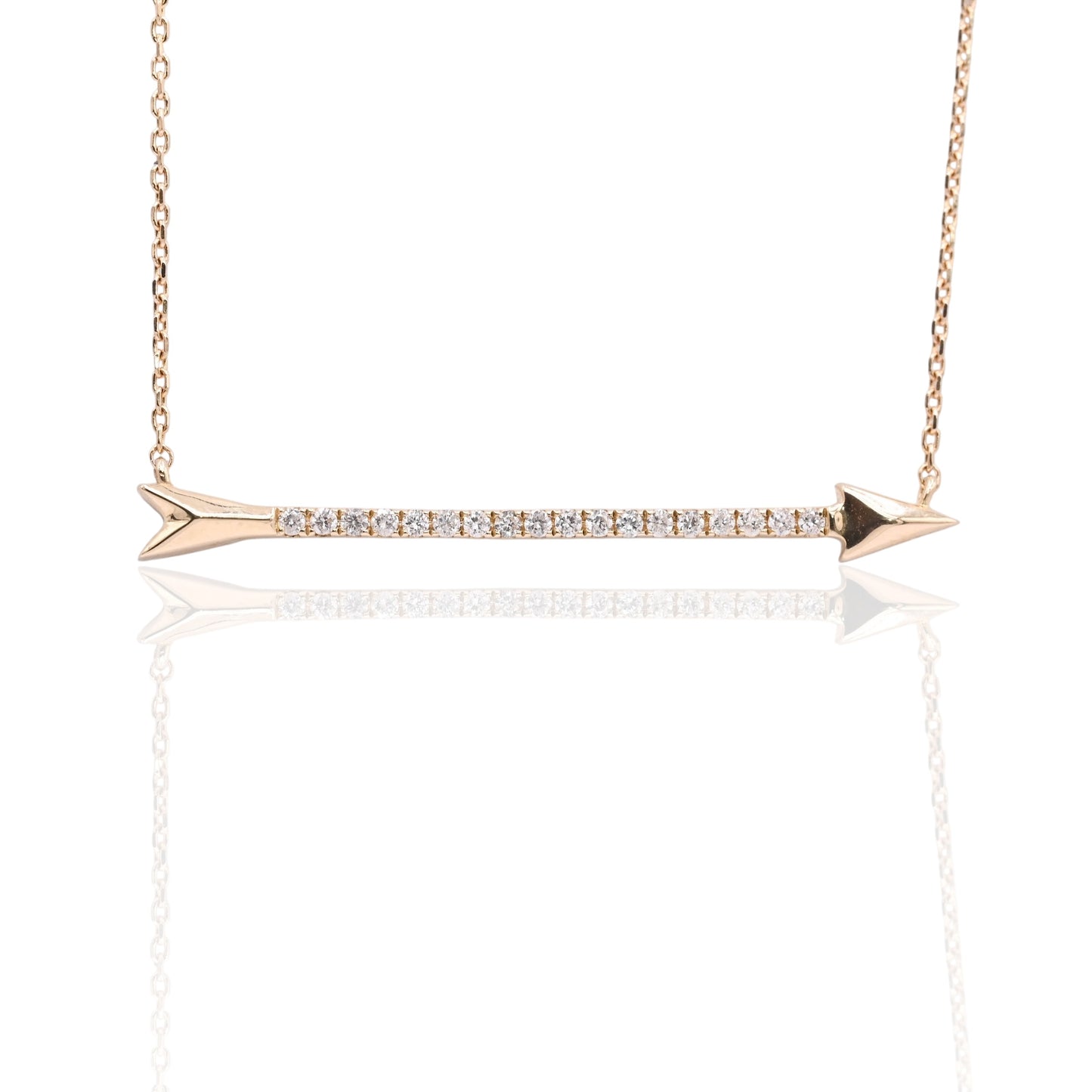 Diamond Arrow Necklace 14K Yellow Gold Adjustable Chain 16in, 17in, and 18in 0.11cttw