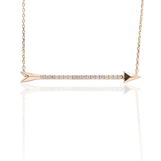 Diamond Arrow Necklace 14K Yellow Gold Adjustable Chain 16in, 17in, and 18in 0.11cttw