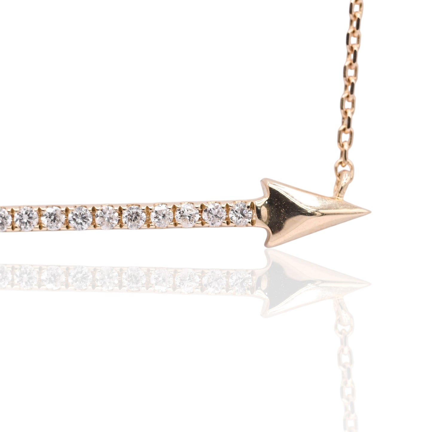 Diamond Arrow Necklace 14K Yellow Gold Adjustable Chain 16in, 17in, and 18in 0.11cttw