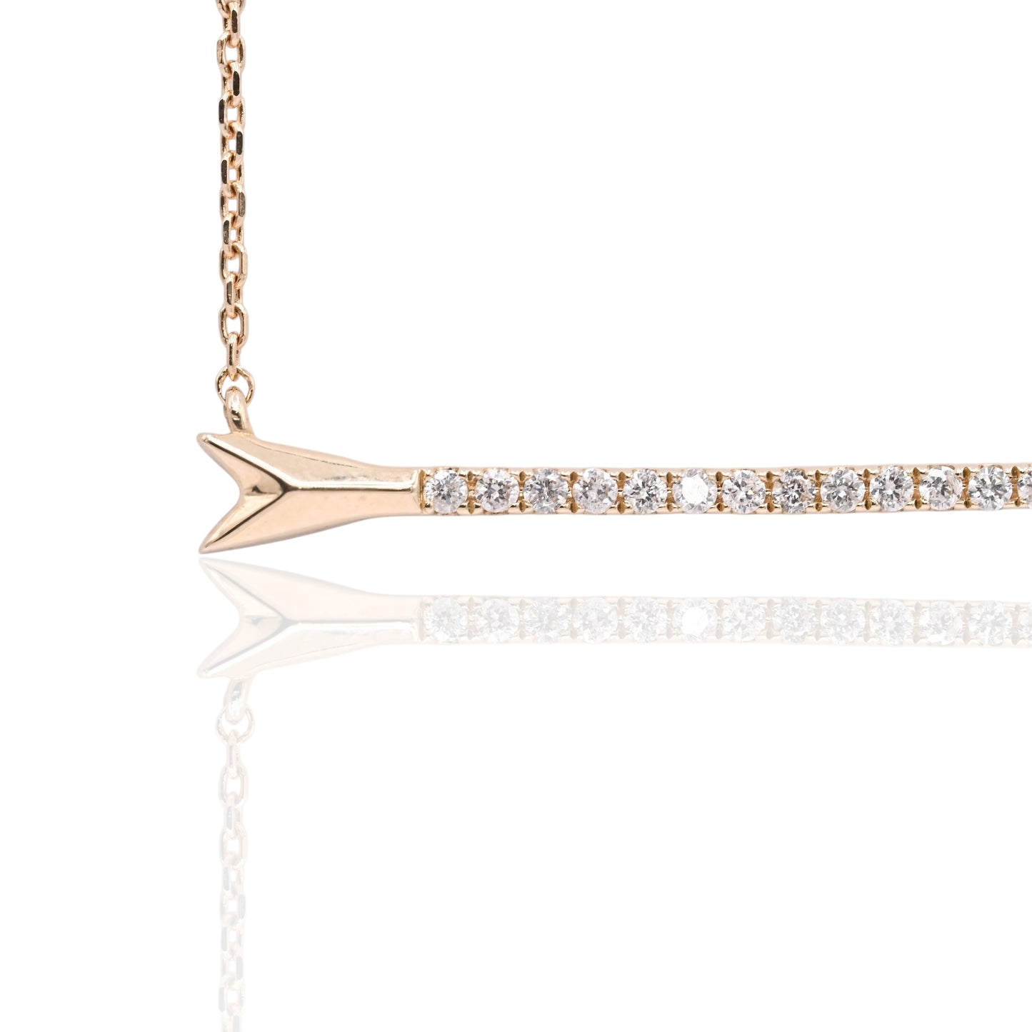 Diamond Arrow Necklace 14K Yellow Gold Adjustable Chain 16in, 17in, and 18in 0.11cttw