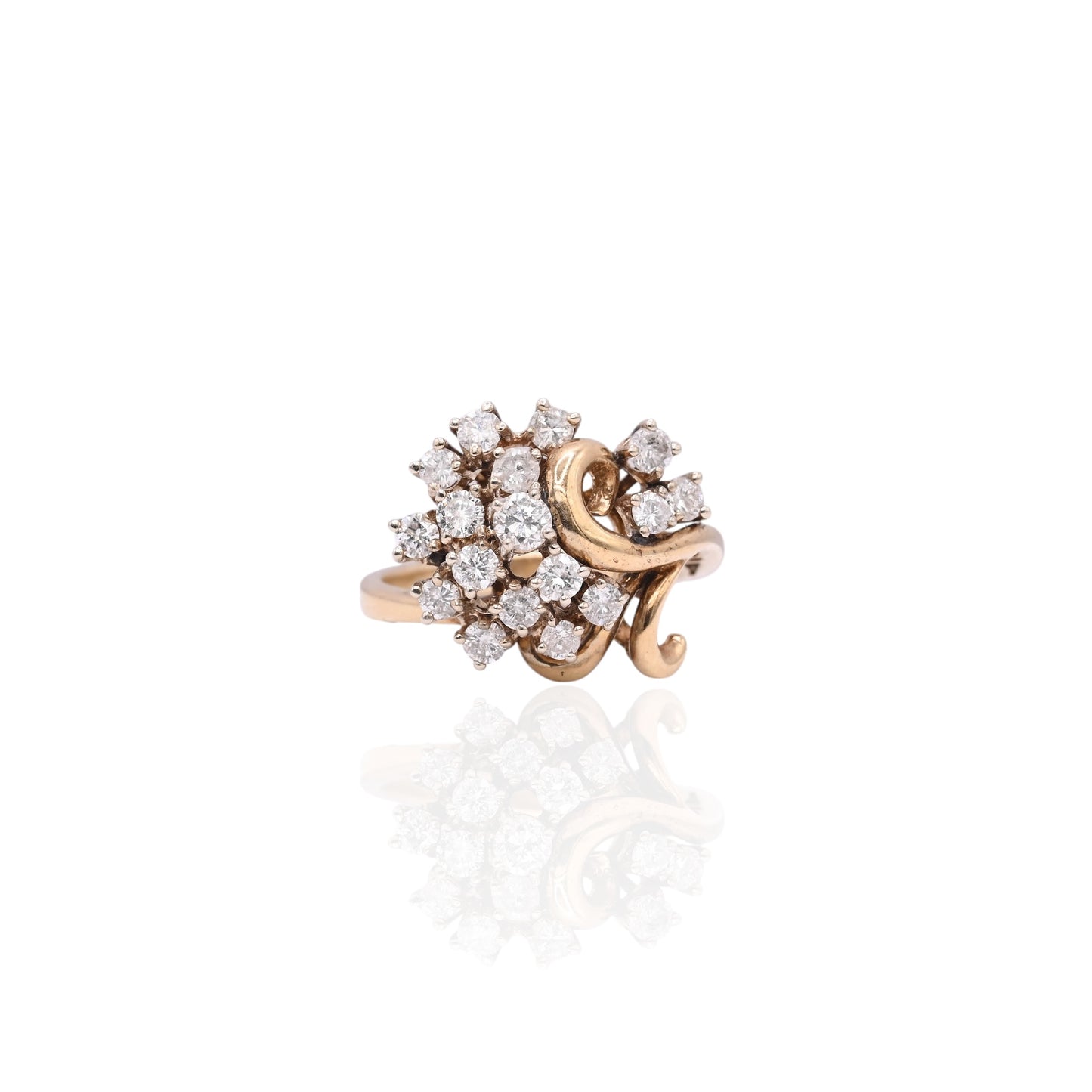 FINAL SALE: Vintage-Inspired Diamond Cluster Ring 14K Yellow Gold Size 6.25 1.06cttw