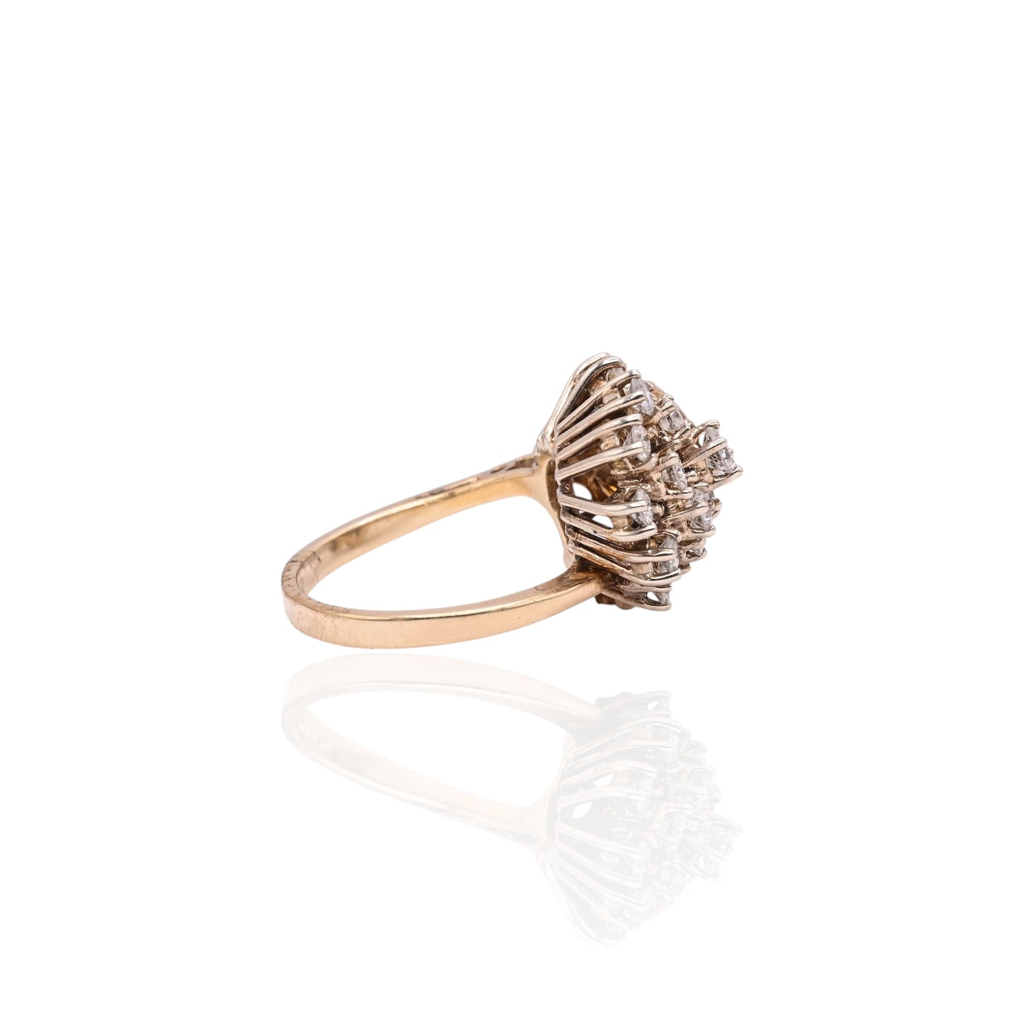 FINAL SALE: Vintage-Inspired Diamond Cluster Ring 14K Yellow Gold Size 6.25 1.06cttw