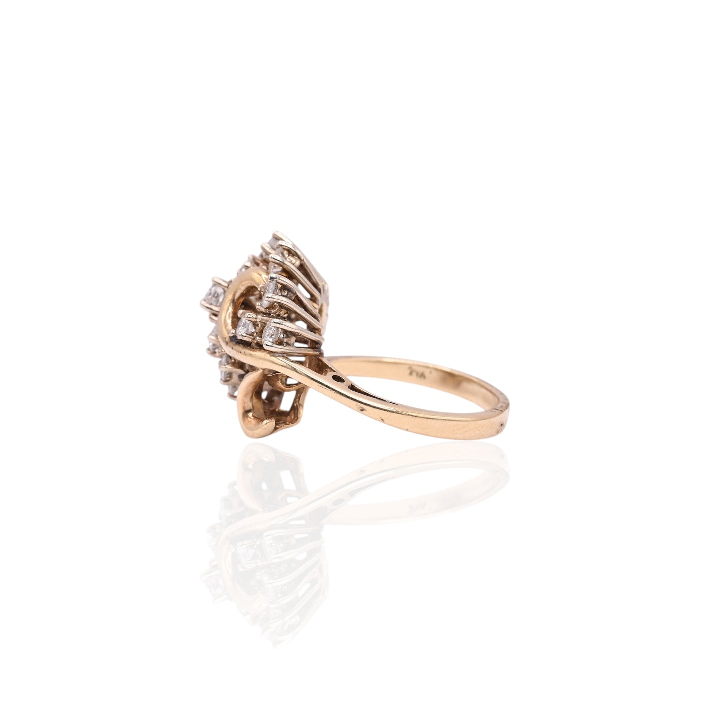 FINAL SALE: Vintage-Inspired Diamond Cluster Ring 14K Yellow Gold Size 6.25 1.06cttw