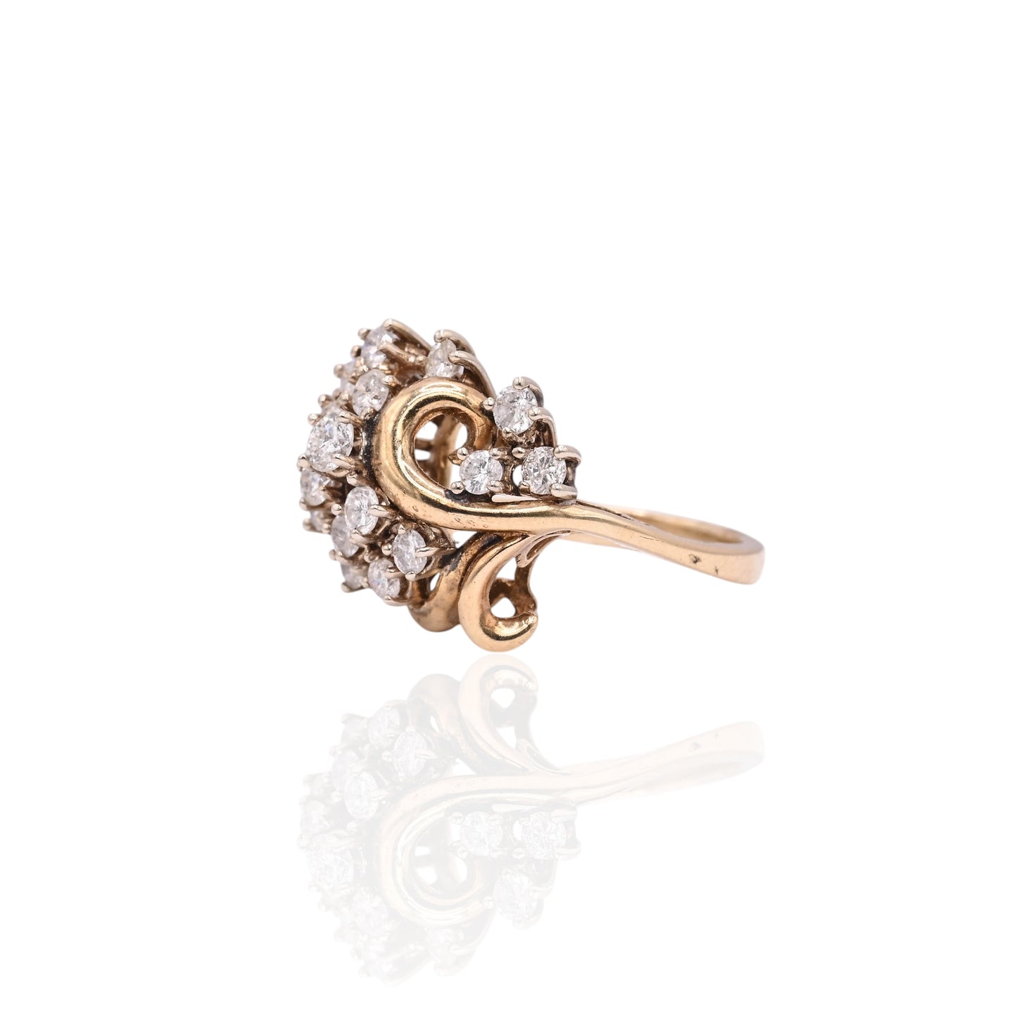 FINAL SALE: Vintage-Inspired Diamond Cluster Ring 14K Yellow Gold Size 6.25 1.06cttw