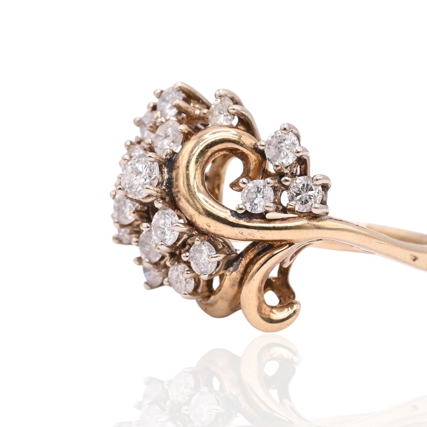 FINAL SALE: Vintage-Inspired Diamond Cluster Ring 14K Yellow Gold Size 6.25 1.06cttw