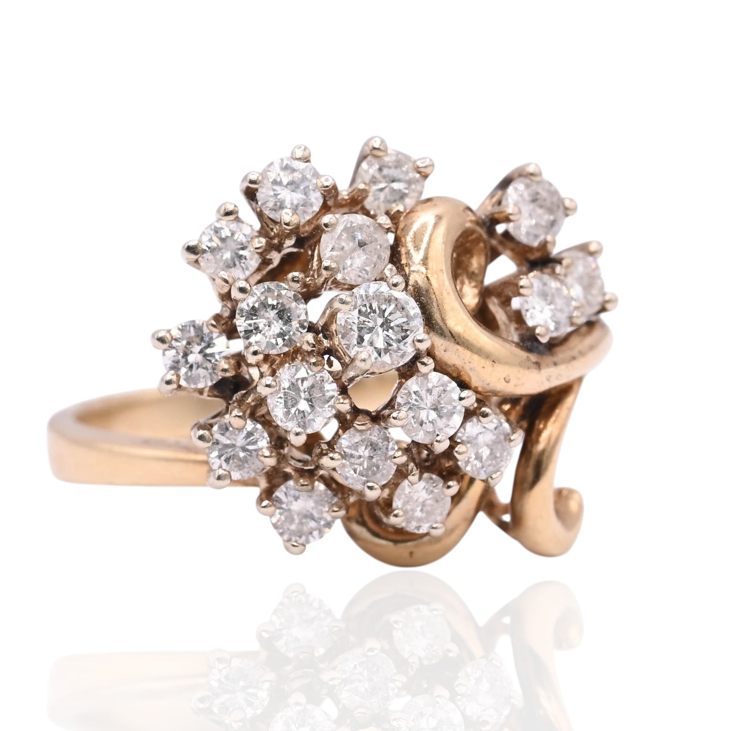 FINAL SALE: Vintage-Inspired Diamond Cluster Ring 14K Yellow Gold Size 6.25 1.06cttw