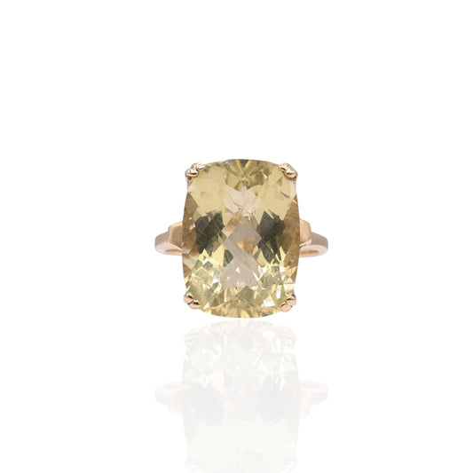 FINAL SALE: Checkerboard Cut Yellow Green Topaz Ring 14K Yellow Gold Size 7.5