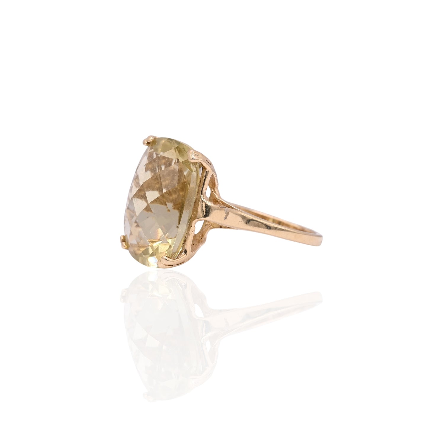 FINAL SALE: Checkerboard Cut Yellow Green Topaz Ring 14K Yellow Gold Size 7.5