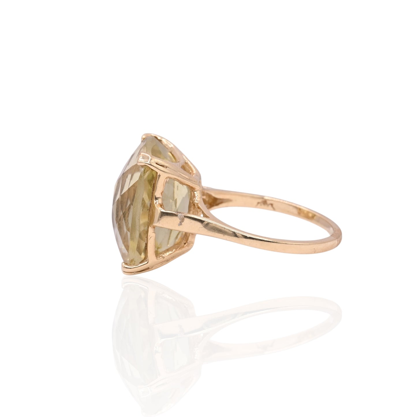 FINAL SALE: Checkerboard Cut Yellow Green Topaz Ring 14K Yellow Gold Size 7.5