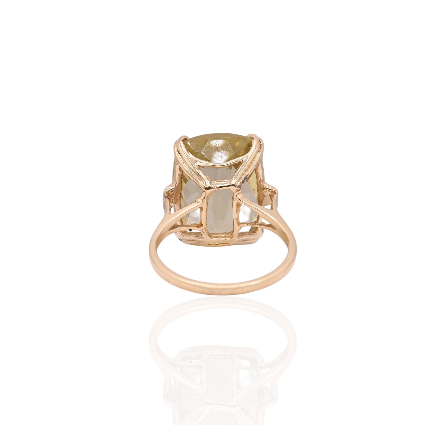 FINAL SALE: Checkerboard Cut Yellow Green Topaz Ring 14K Yellow Gold Size 7.5