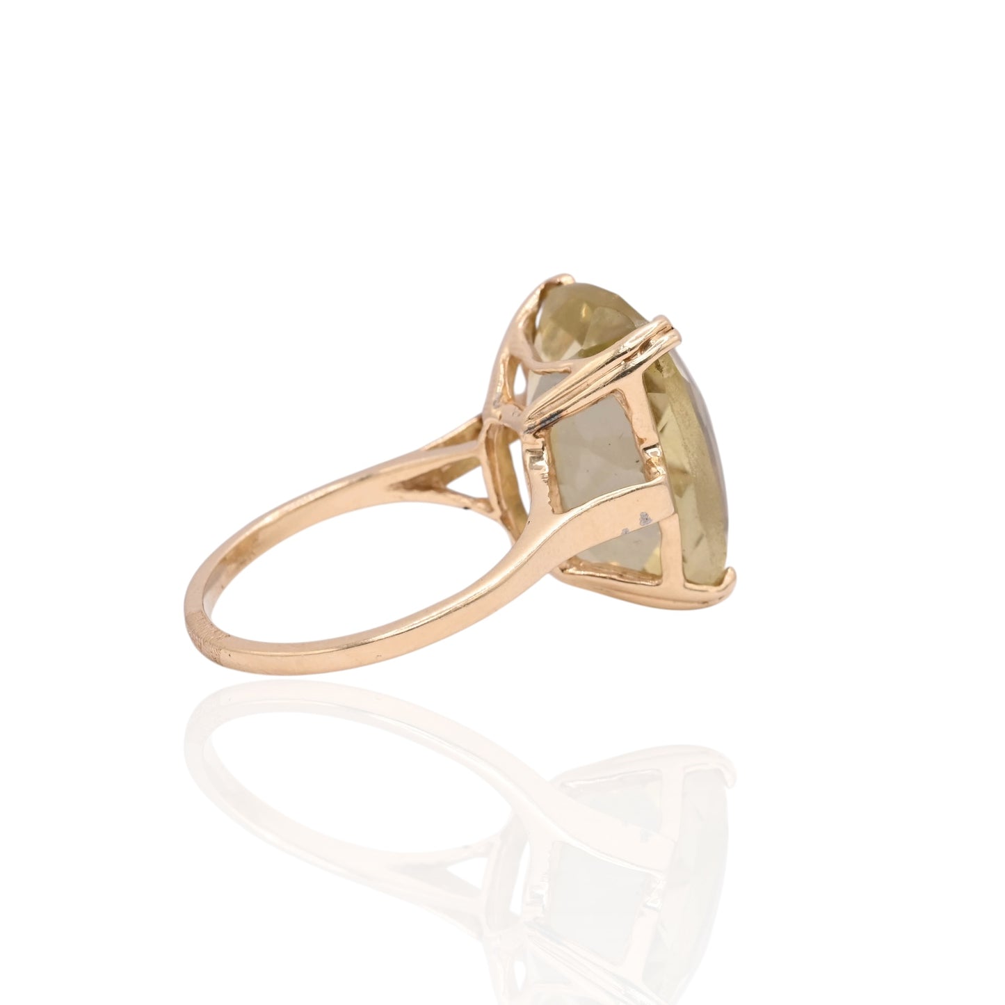 FINAL SALE: Checkerboard Cut Yellow Green Topaz Ring 14K Yellow Gold Size 7.5