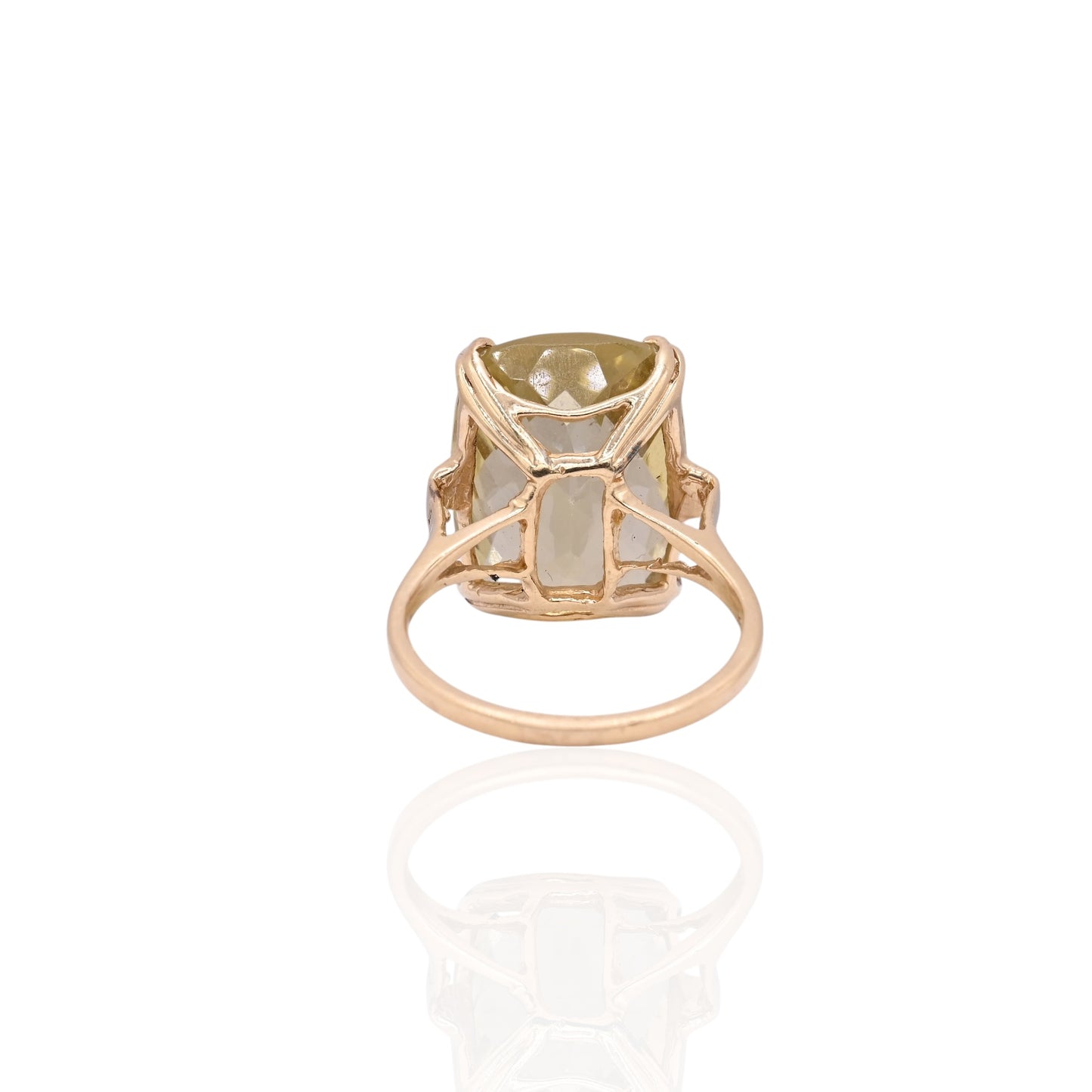 FINAL SALE: Checkerboard Cut Yellow Green Topaz Ring 14K Yellow Gold Size 7.5