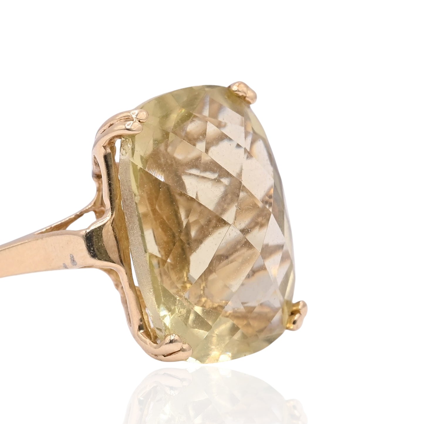 FINAL SALE: Checkerboard Cut Yellow Green Topaz Ring 14K Yellow Gold Size 7.5