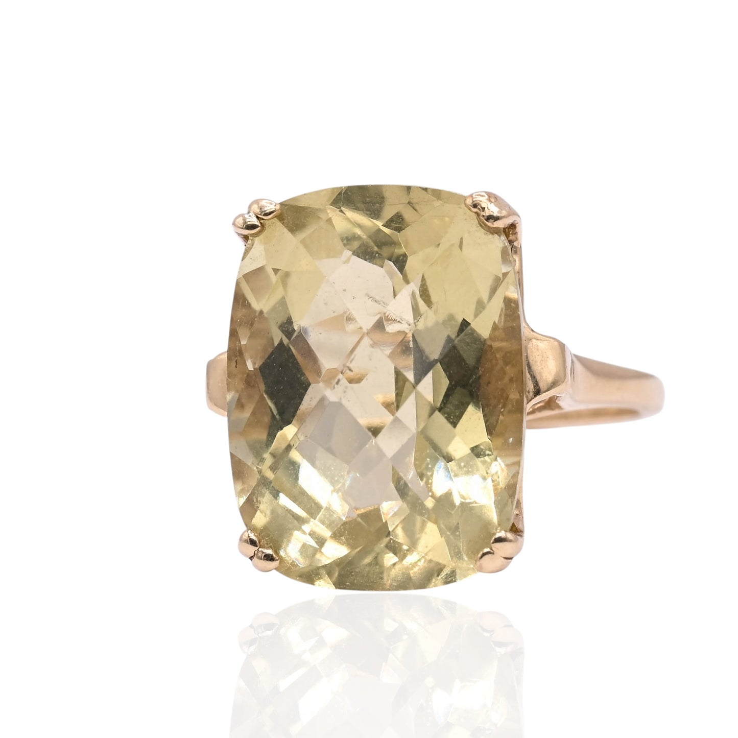 FINAL SALE: Checkerboard Cut Yellow Green Topaz Ring 14K Yellow Gold Size 7.5