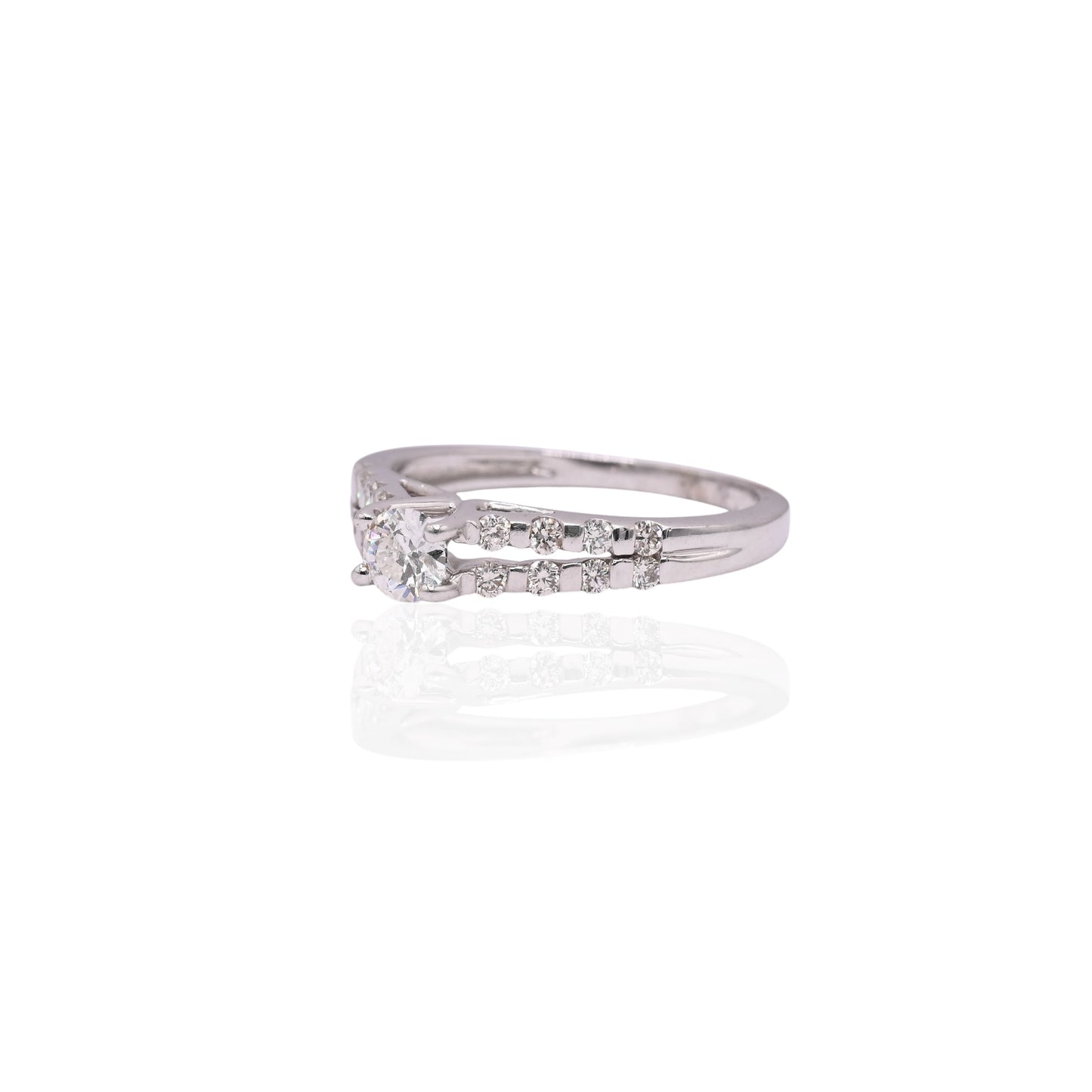 FINAL SALE: Double Row Bar Set Diamond Engagement 14K White Gold Ring 0.62cttw