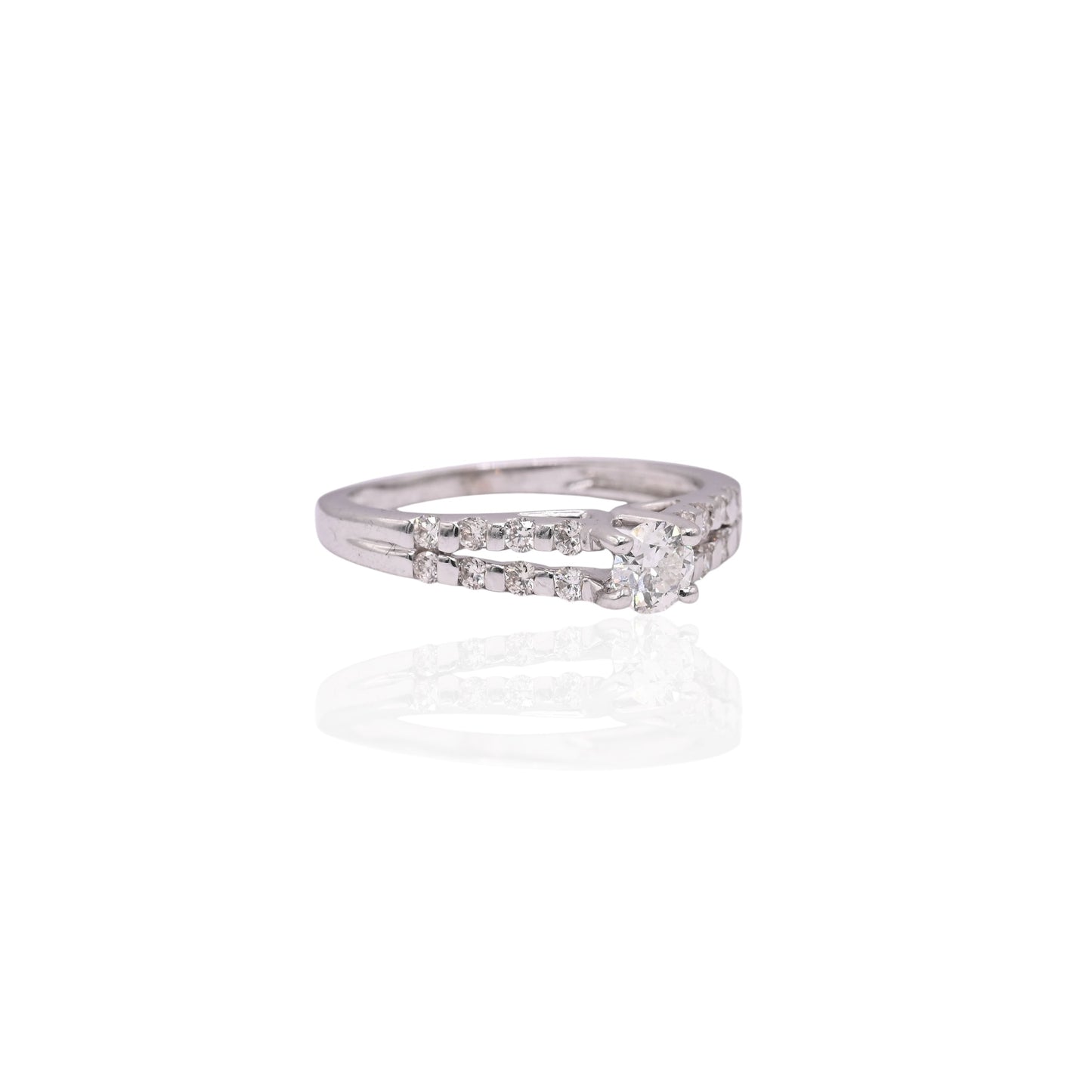 FINAL SALE: Double Row Bar Set Diamond Engagement 14K White Gold Ring 0.62cttw