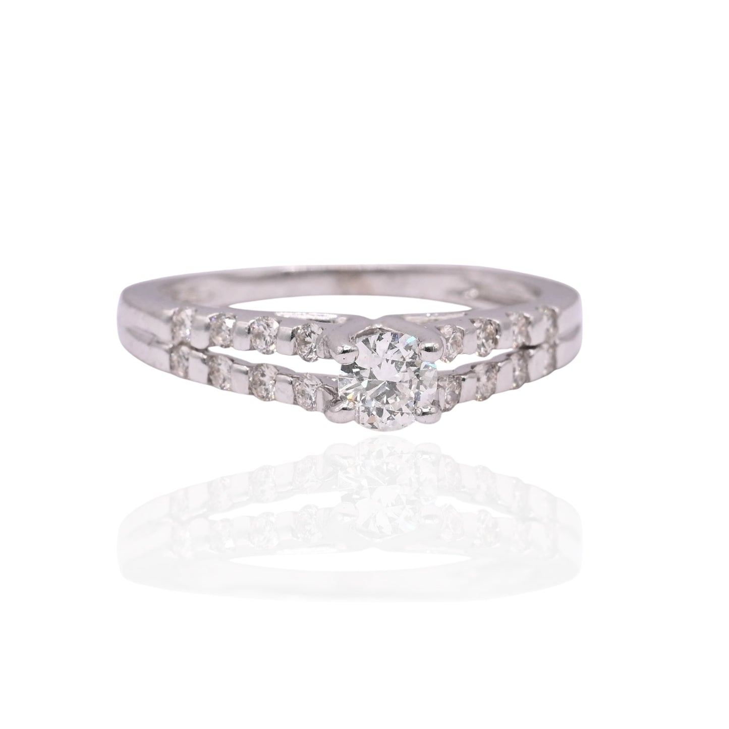 FINAL SALE: Double Row Bar Set Diamond Engagement 14K White Gold Ring 0.62cttw