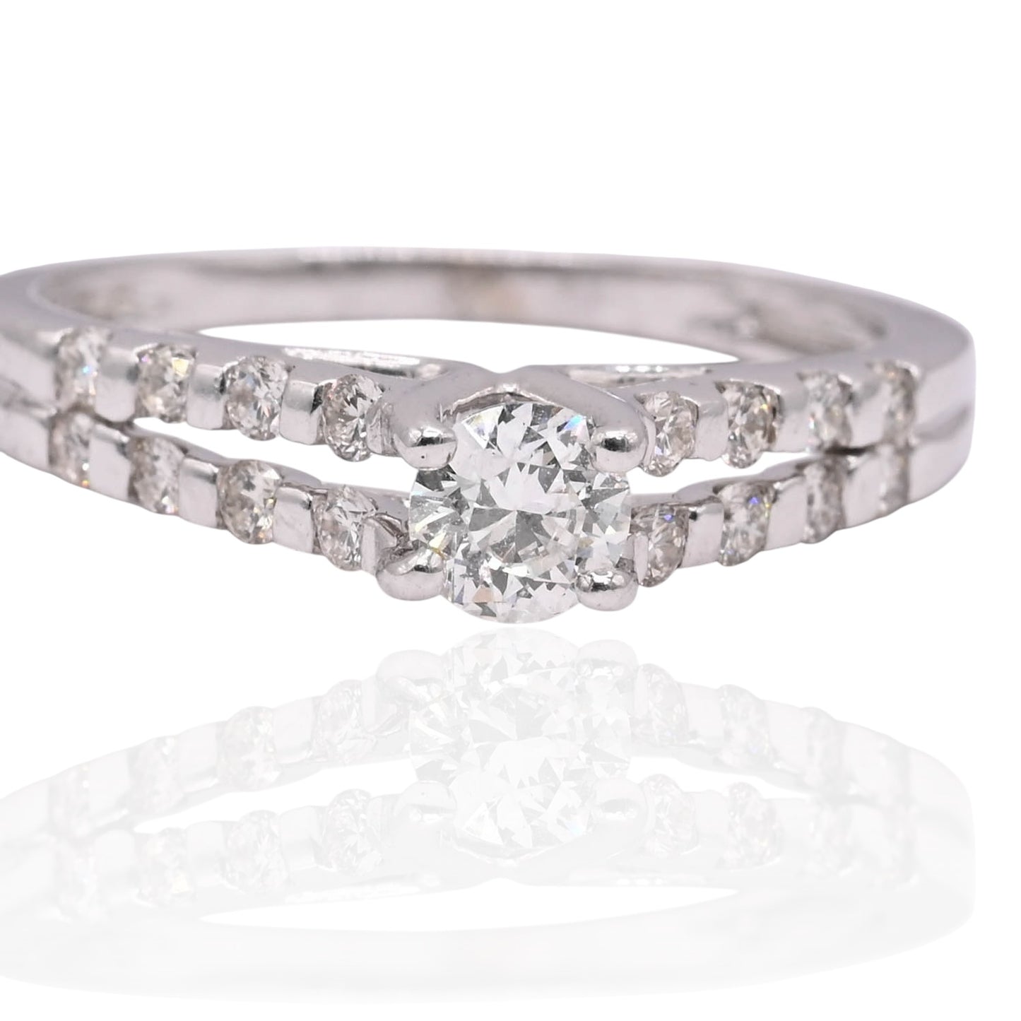 FINAL SALE: Double Row Bar Set Diamond Engagement 14K White Gold Ring 0.62cttw
