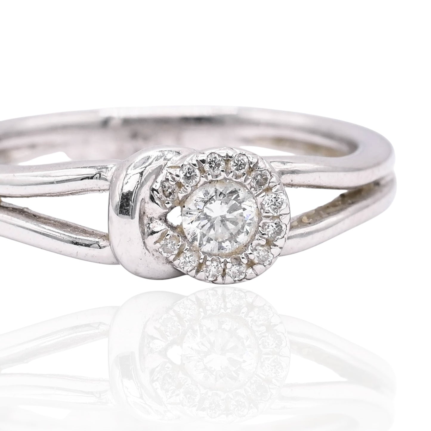 FINAL SALE: Diamond Knot Promise Ring 14 White Gold Size 7.25 0.13cttw