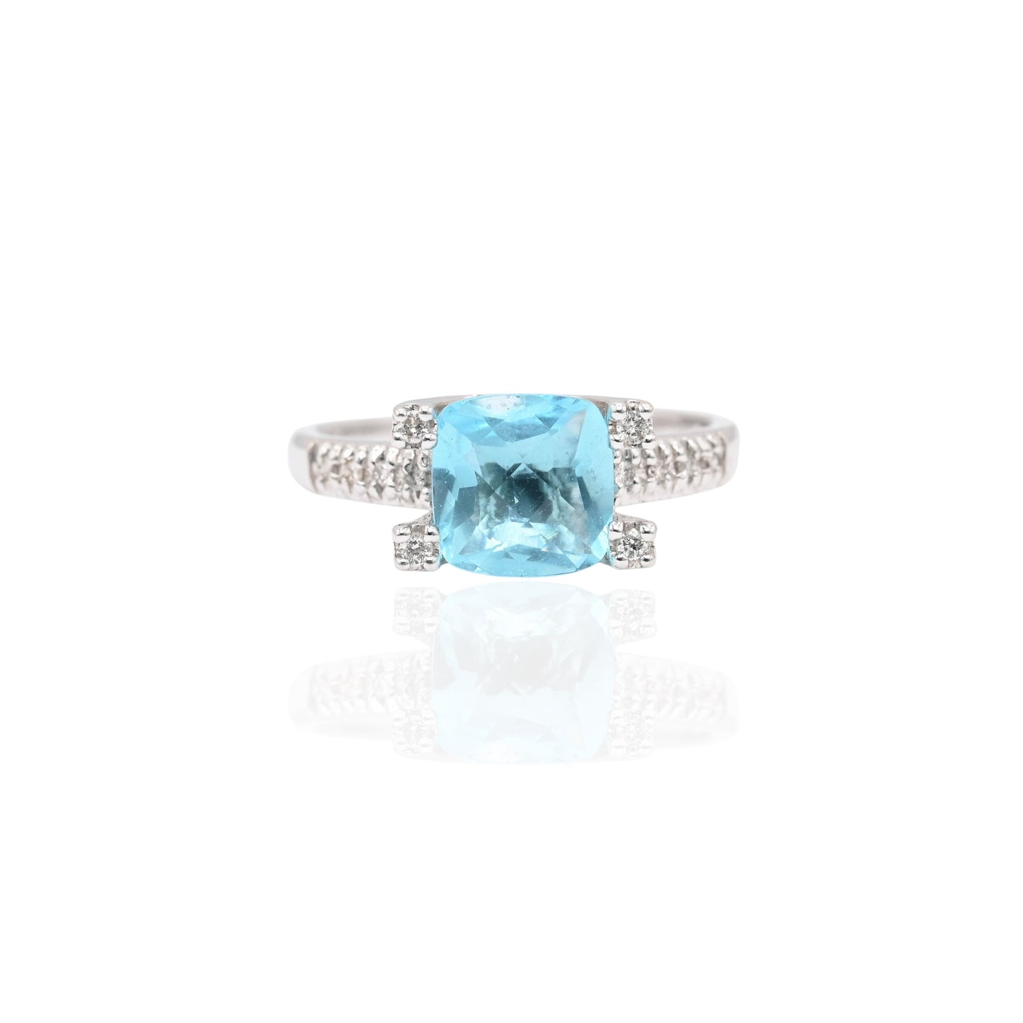 FINAL SALE: Blue Topaz Ring with Diamonds 14K White Gold Size 8.25 0.15cttw
