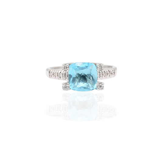 FINAL SALE: Blue Topaz Ring with Diamonds 14K White Gold Size 8.25 0.15cttw