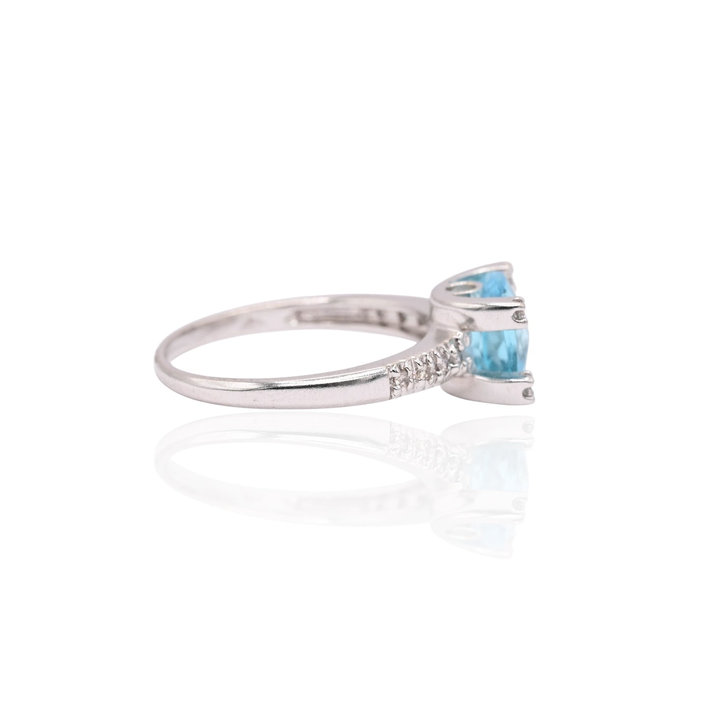FINAL SALE: Blue Topaz Ring with Diamonds 14K White Gold Size 8.25 0.15cttw