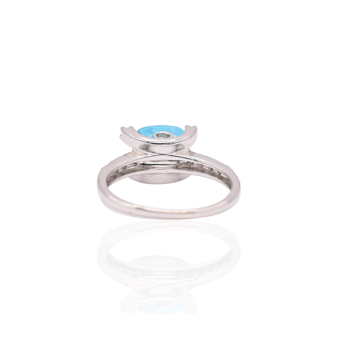 FINAL SALE: Blue Topaz Ring with Diamonds 14K White Gold Size 8.25 0.15cttw