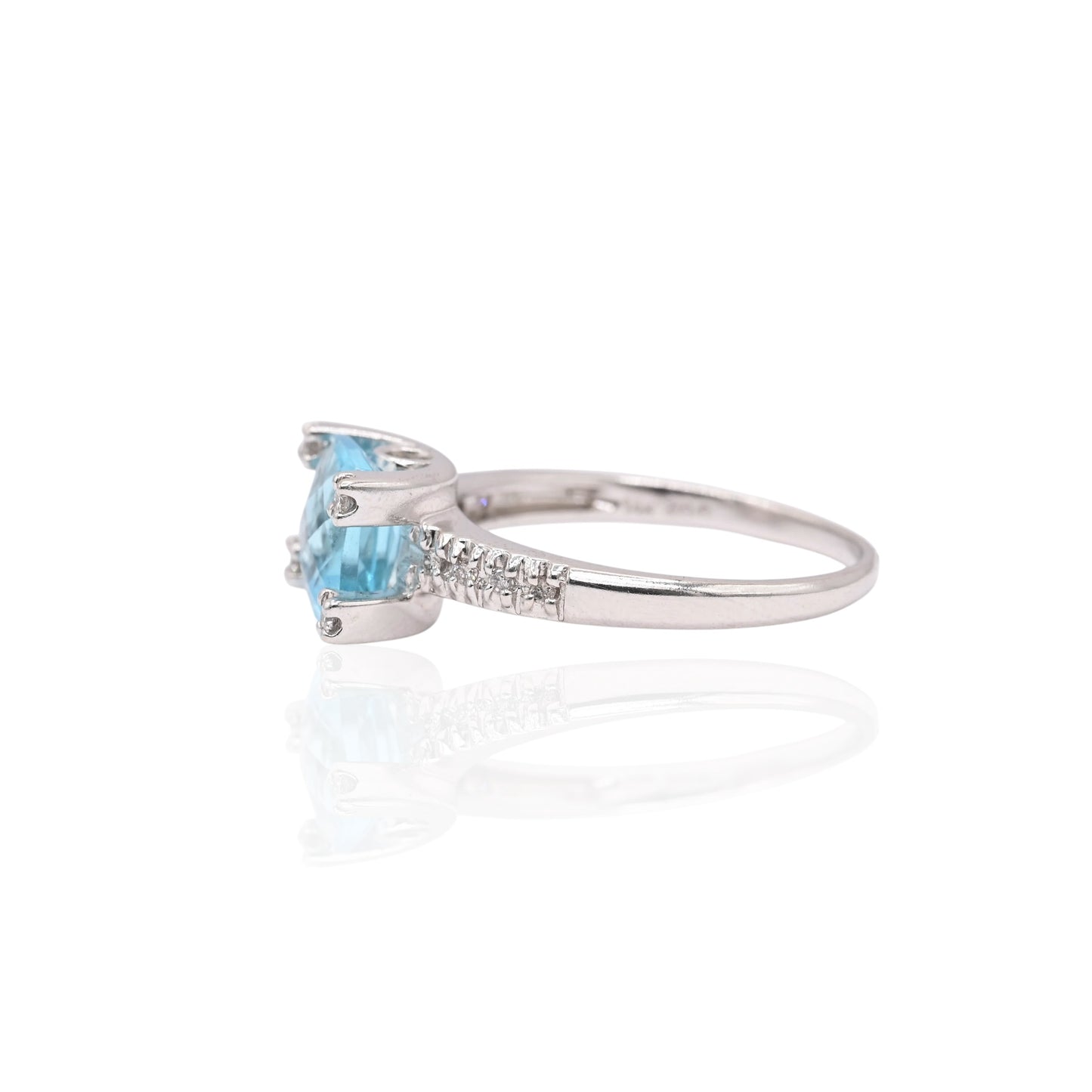 FINAL SALE: Blue Topaz Ring with Diamonds 14K White Gold Size 8.25 0.15cttw