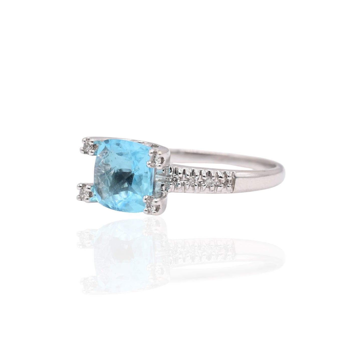 FINAL SALE: Blue Topaz Ring with Diamonds 14K White Gold Size 8.25 0.15cttw