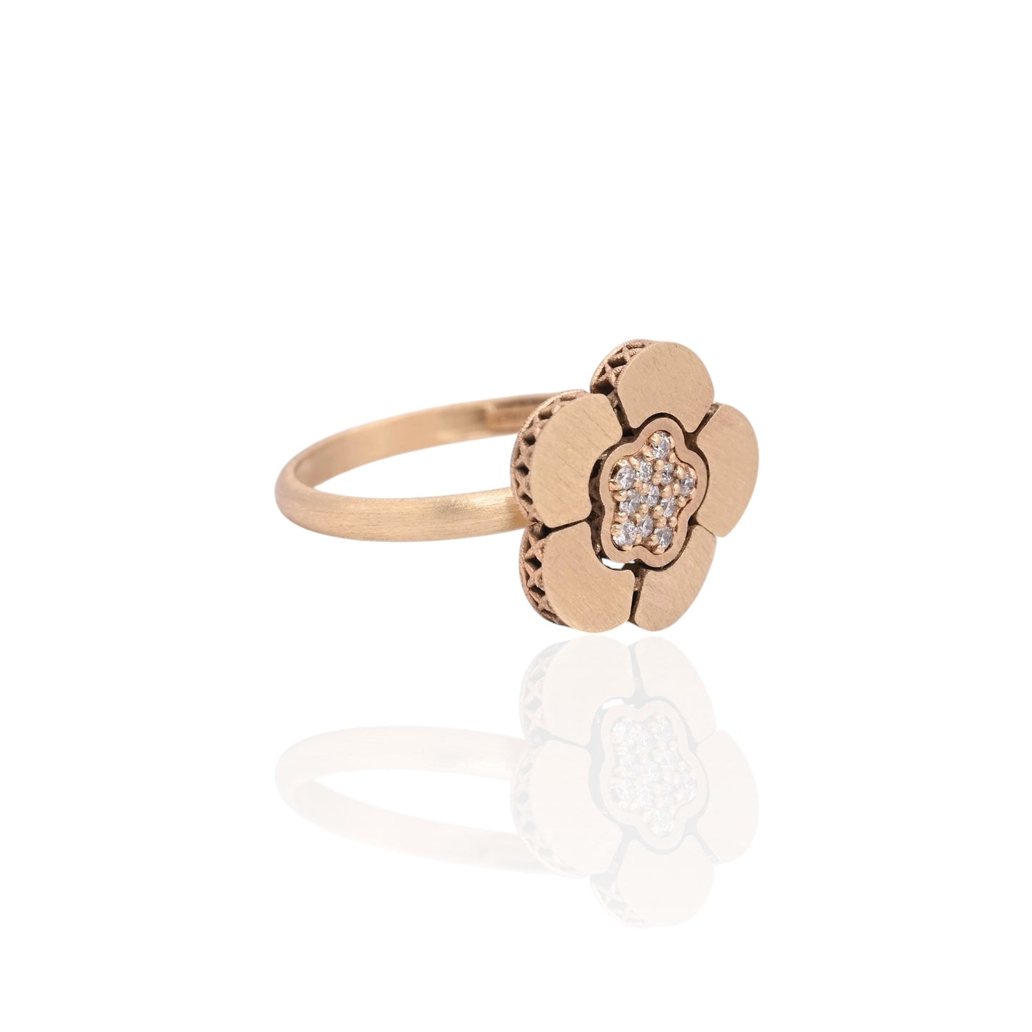 FINAL SALE: Flexible Flower Ring with Diamonds 14K Yellow Gold Size 6.75 0.11cttw