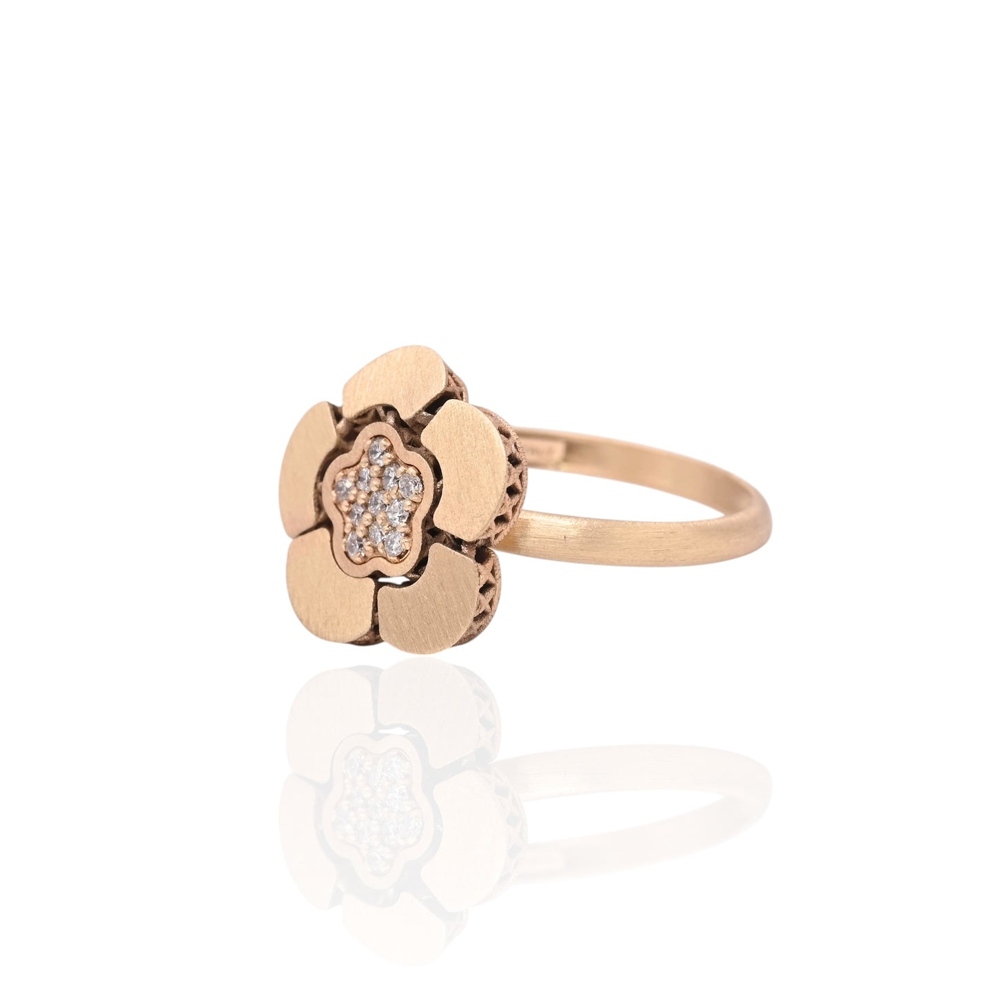 FINAL SALE: Flexible Flower Ring with Diamonds 14K Yellow Gold Size 6.75 0.11cttw