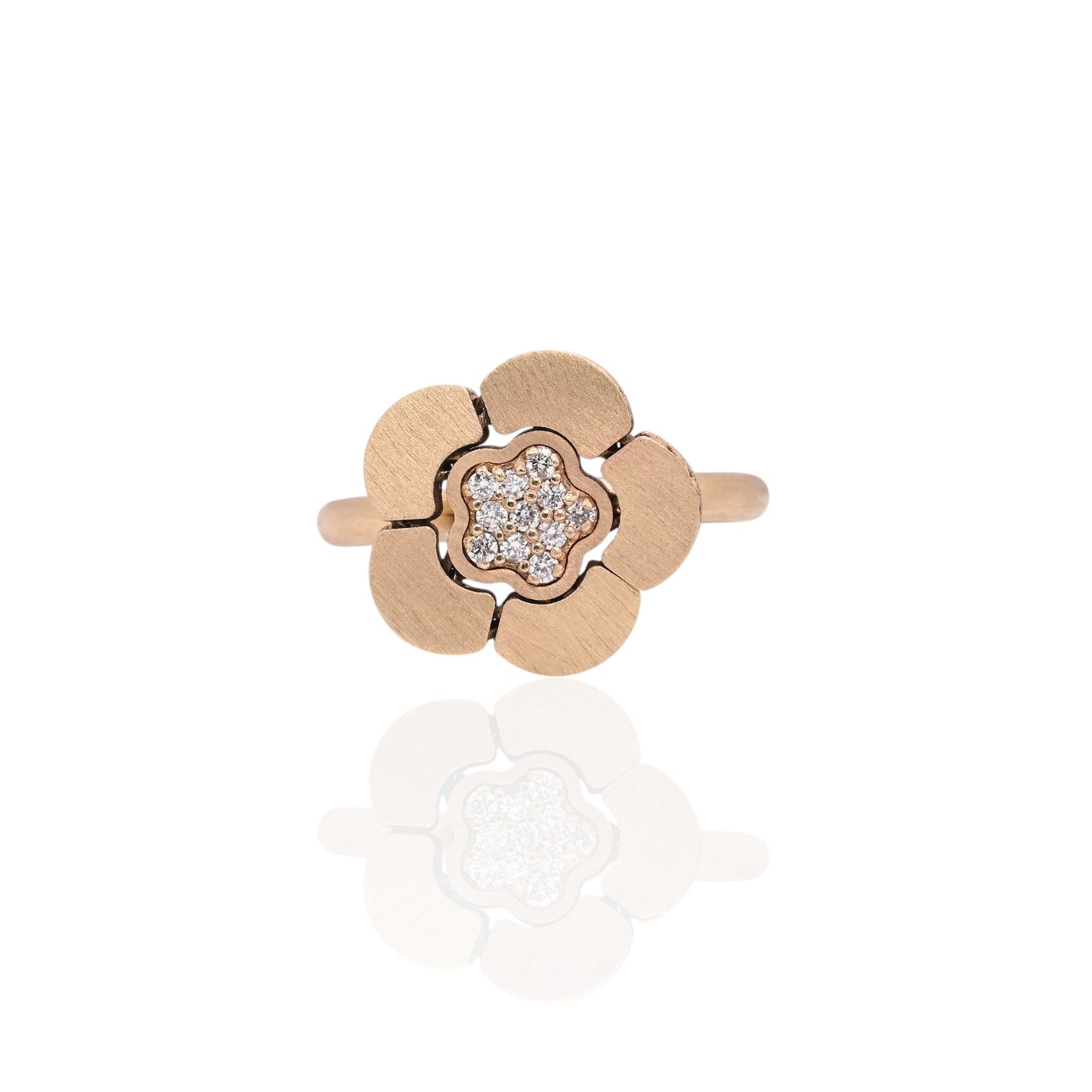 FINAL SALE: Flexible Flower Ring with Diamonds 14K Yellow Gold Size 6.75 0.11cttw