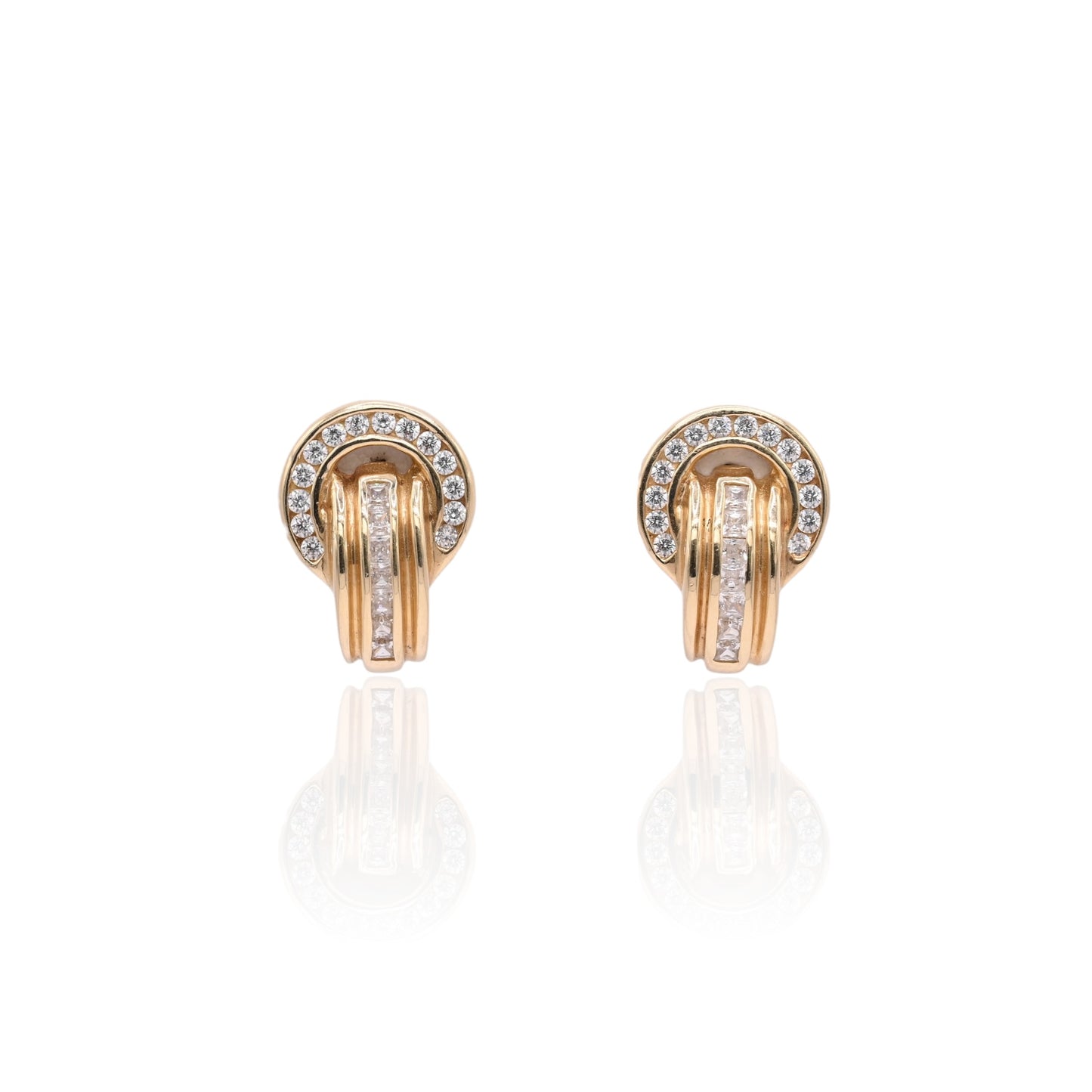 FINAL SALE: Cubic Zirconia Door Knocker Screw Back Earrings 14K Yellow Gold