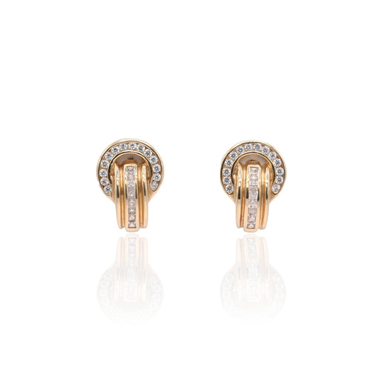 FINAL SALE: Cubic Zirconia Door Knocker Screw Back Earrings 14K Yellow Gold
