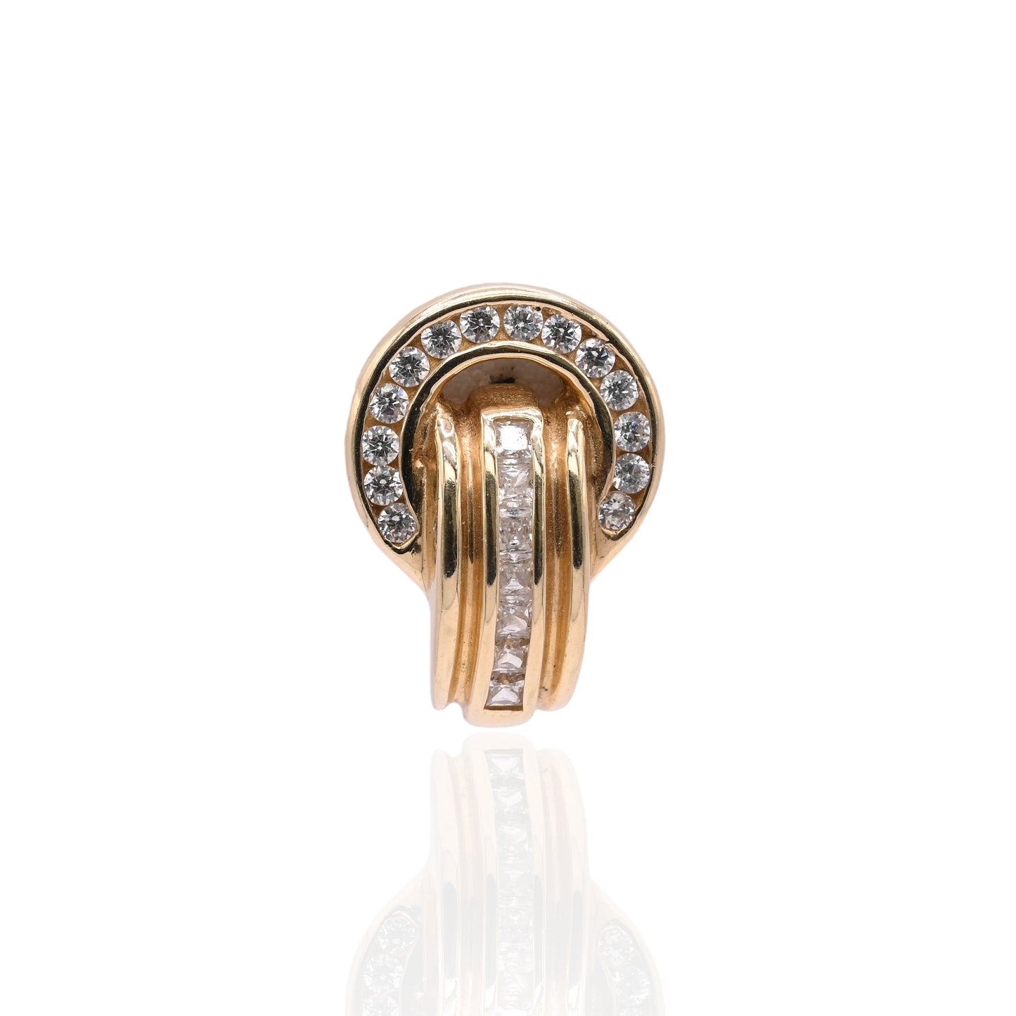 FINAL SALE: Cubic Zirconia Door Knocker Screw Back Earrings 14K Yellow Gold