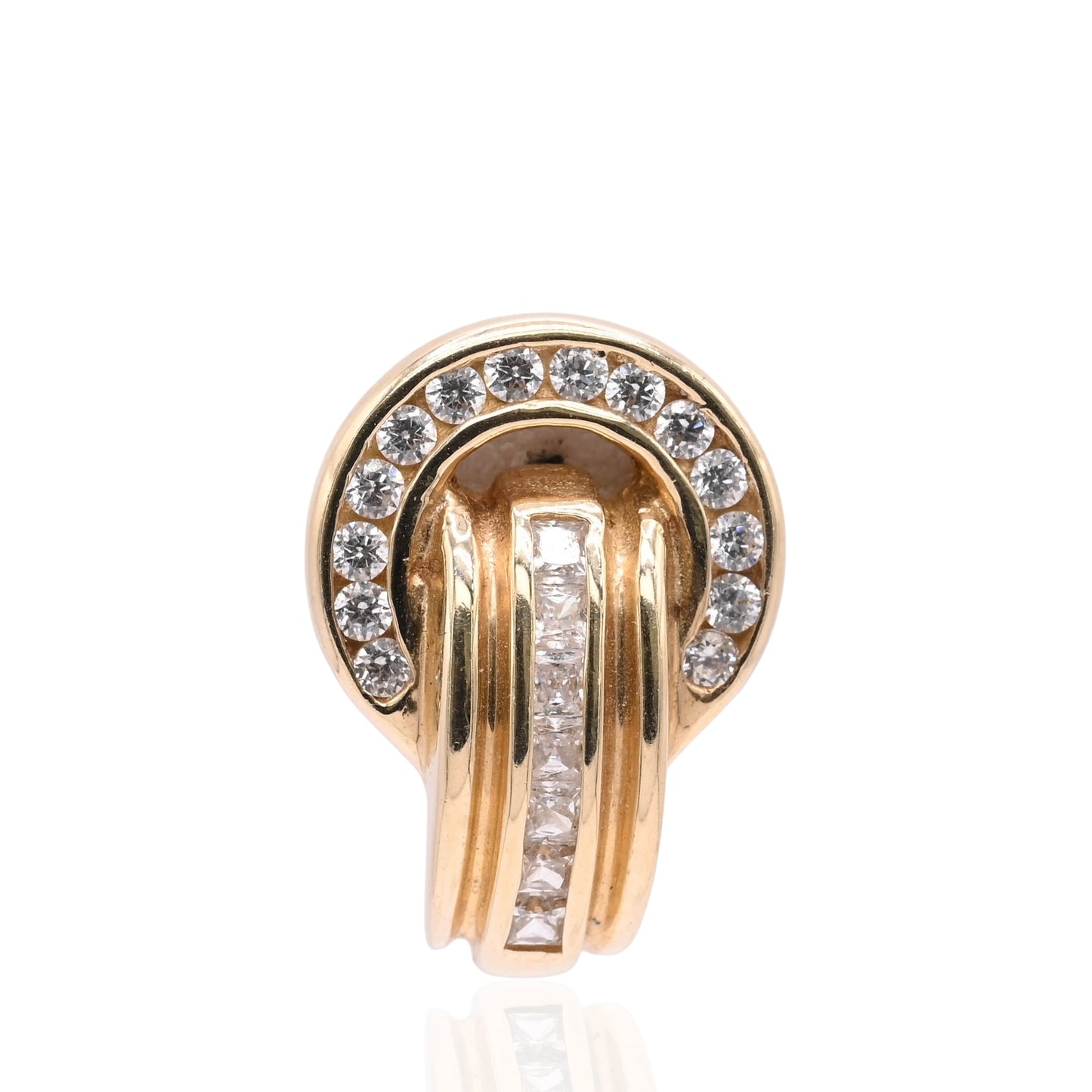 FINAL SALE: Cubic Zirconia Door Knocker Screw Back Earrings 14K Yellow Gold