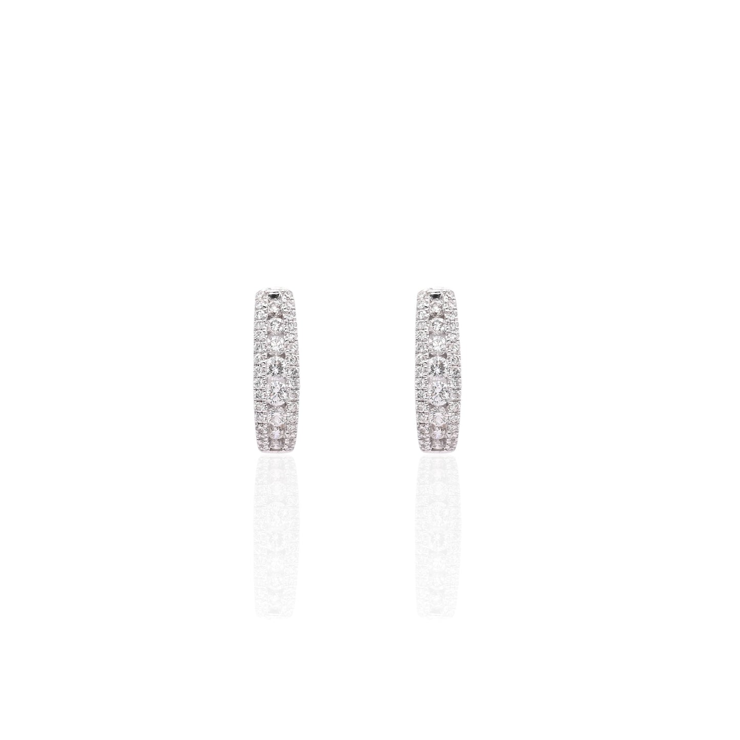 FINAL SALE: Triple Row Diamond Huggie Hoop Earrings 14K White Gold 0.72cttw