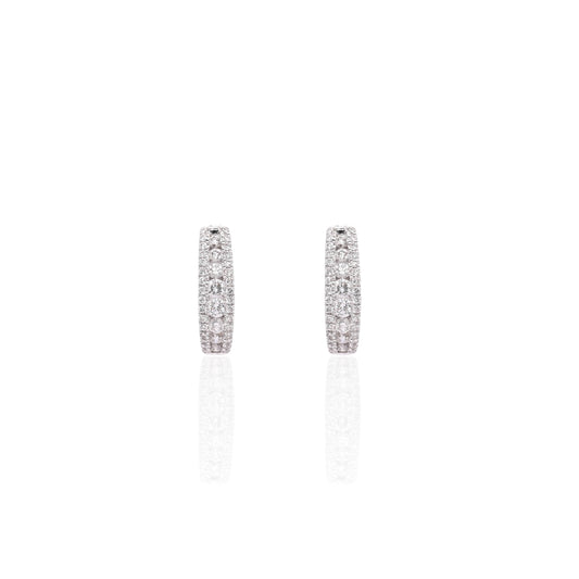 FINAL SALE: Triple Row Diamond Huggie Hoop Earrings 14K White Gold 0.72cttw