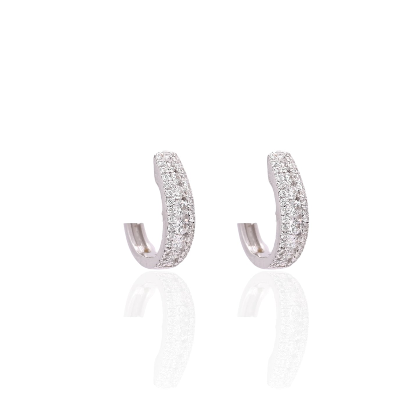 FINAL SALE: Triple Row Diamond Huggie Hoop Earrings 14K White Gold 0.72cttw