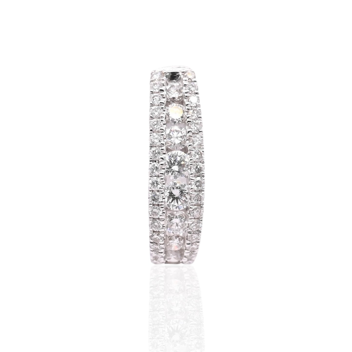 FINAL SALE: Triple Row Diamond Huggie Hoop Earrings 14K White Gold 0.72cttw