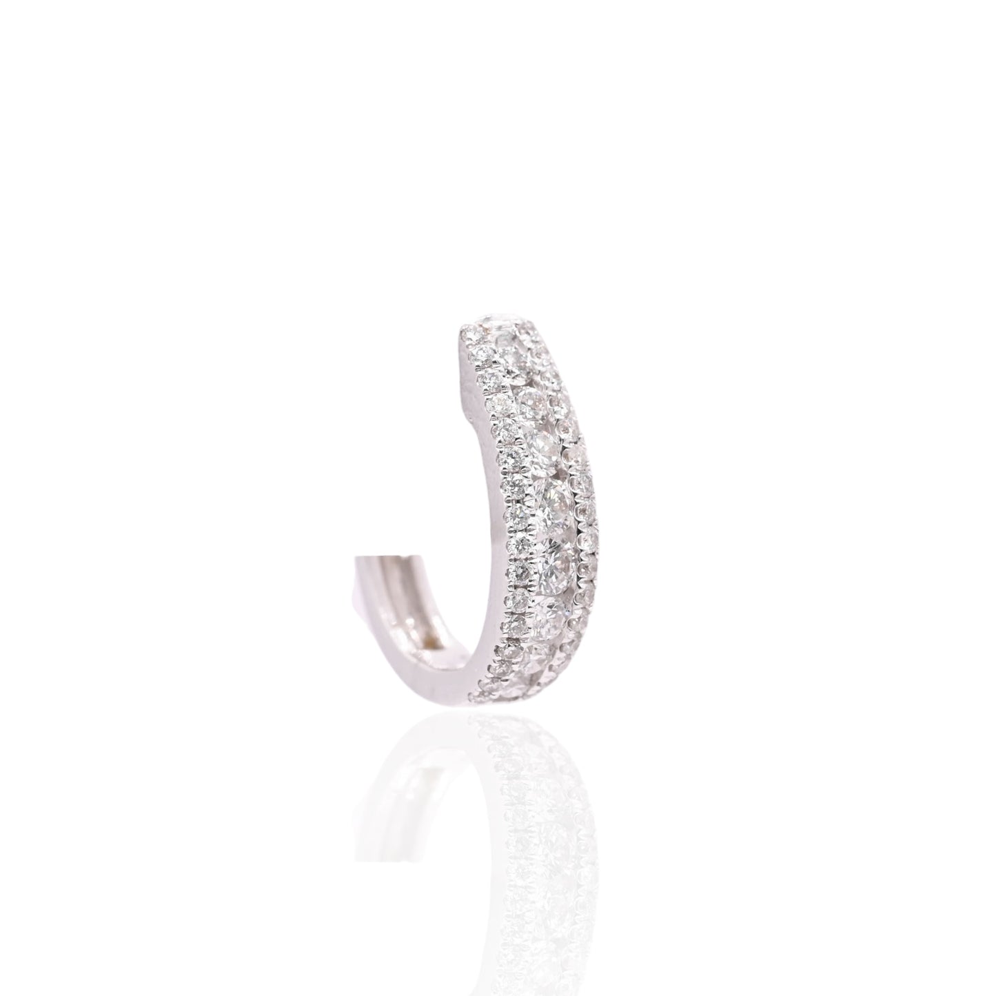FINAL SALE: Triple Row Diamond Huggie Hoop Earrings 14K White Gold 0.72cttw