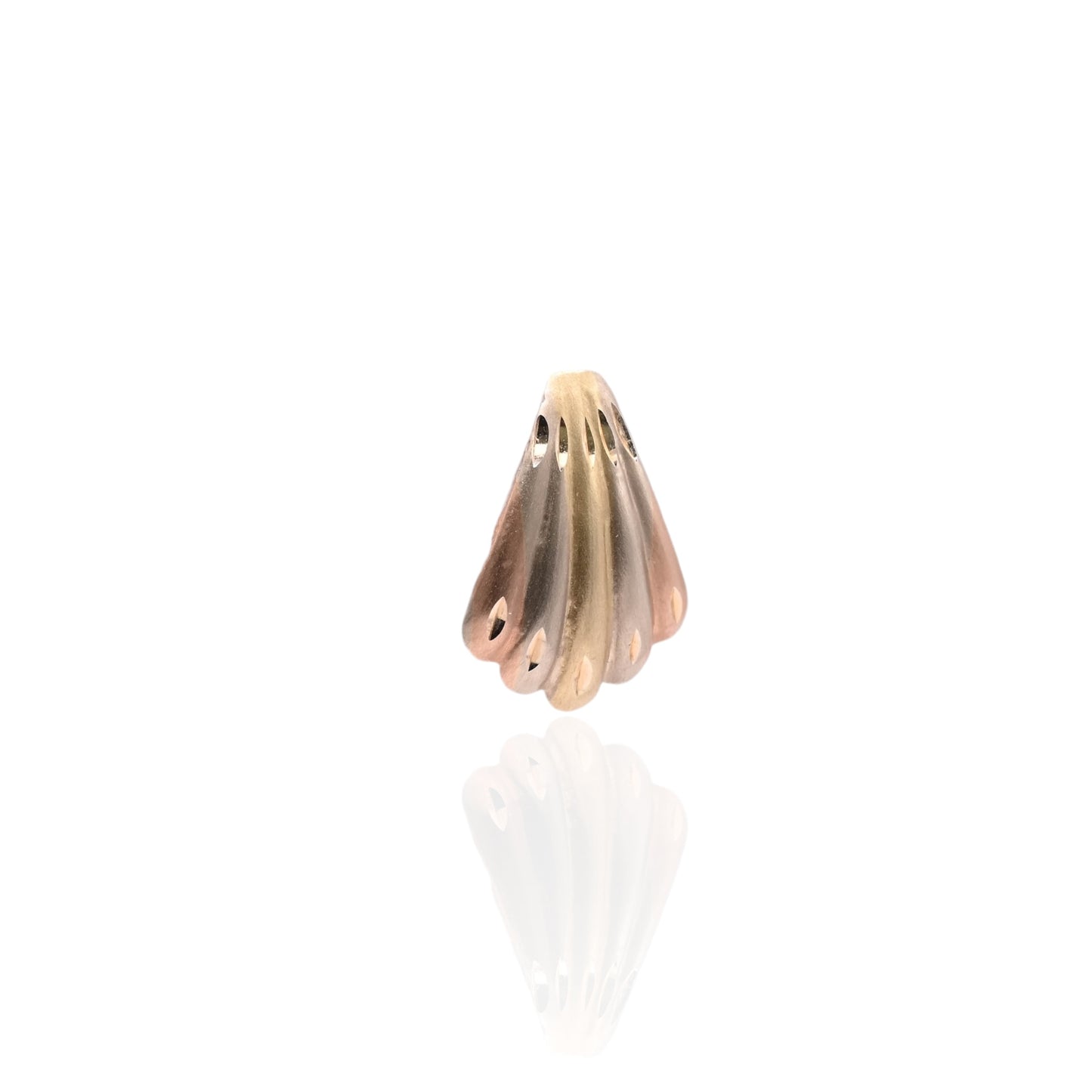 FINAL SALE: Tri-color Diamond Cut Scallop Earrings 14K Yellow Gold, 14K White Gold, and 14K Rose Gold
